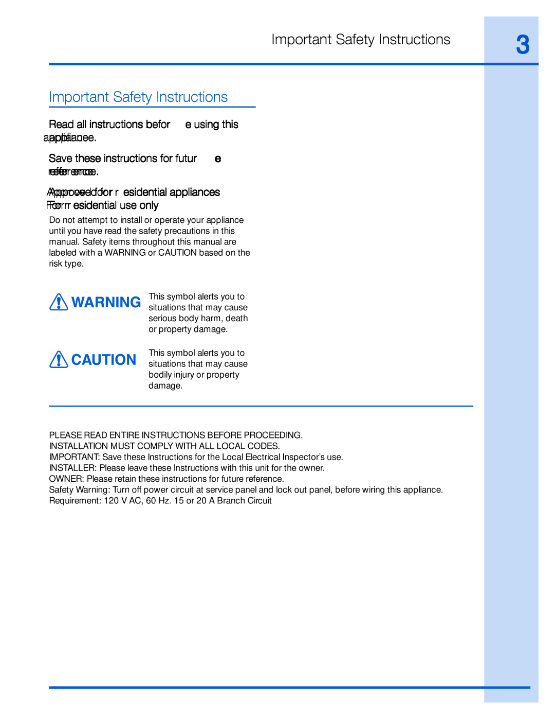 Frigidaire EI36WC55GS, RH30WC55GS, RH36WC55GS, EI30WC55GS, 316488524 manual Important Safety Instructions 