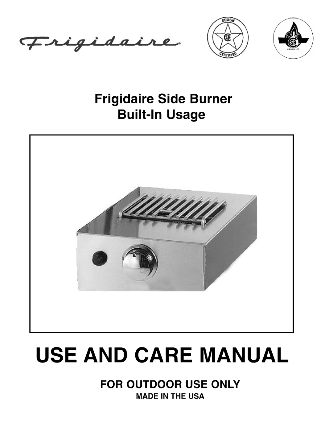 Frigidaire Side Burner manual USE and Care Manual 