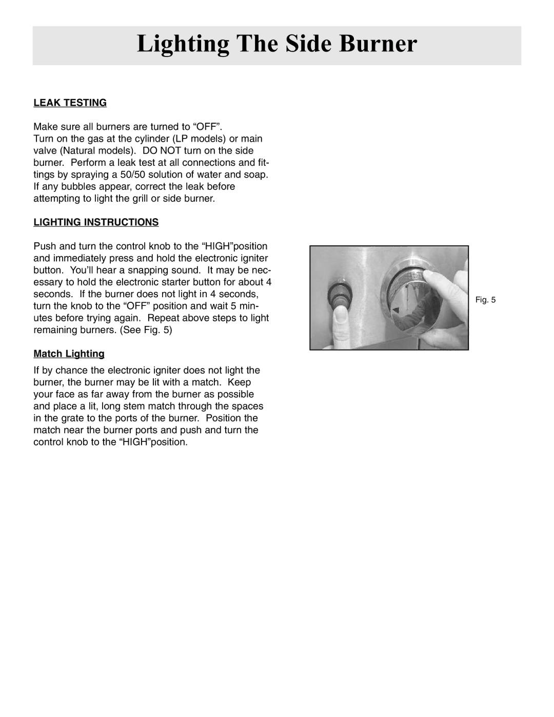 Frigidaire manual Lighting The Side Burner, Leak Testing 