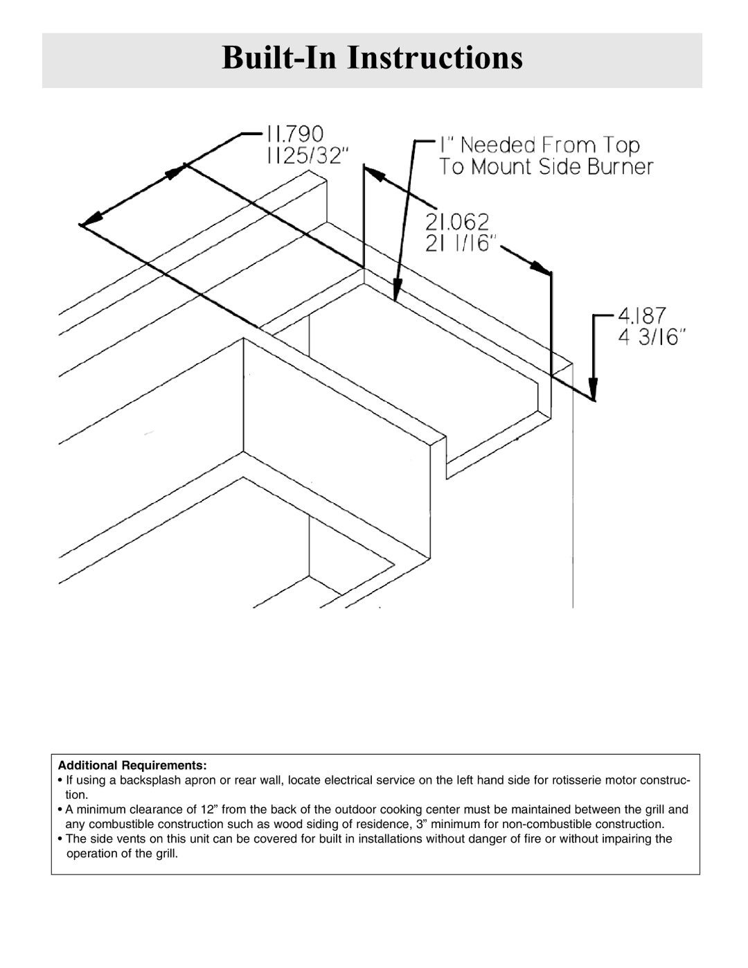 Frigidaire Side Burner manual Additional Requirements 