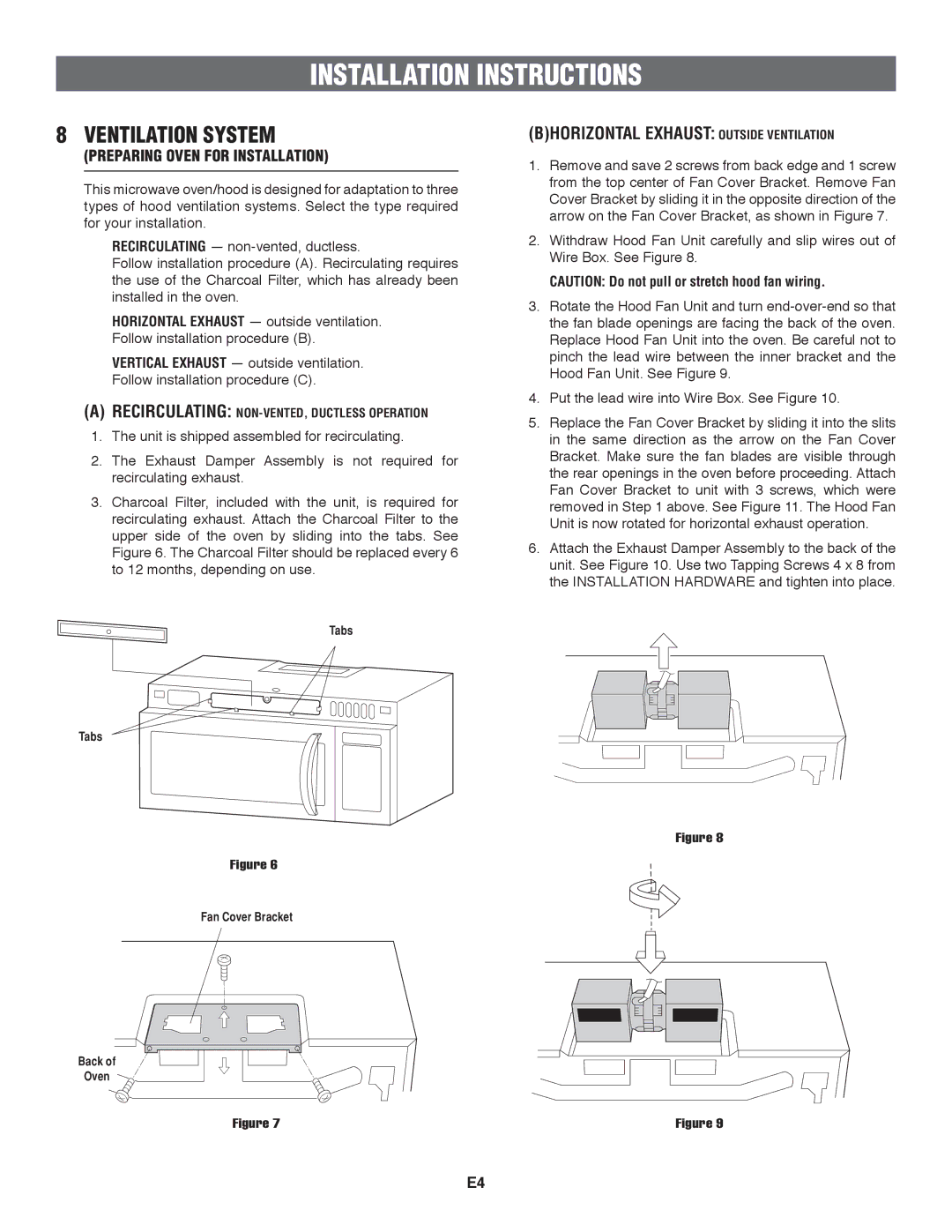 Frigidaire TINSEB151WRRZ, 316137234 installation instructions Ventilation System, Bhorizontal Exhaust Outside Ventilation 