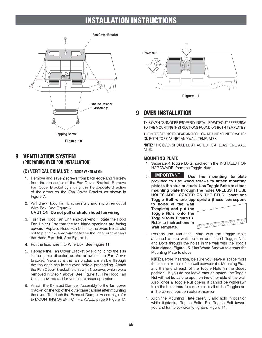 Frigidaire 316137234, TINSEB151WRRZ installation instructions Oven Installation, Mounting Plate 