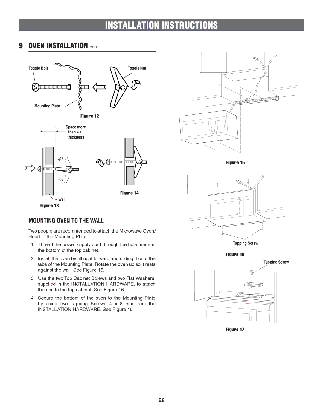 Frigidaire TINSEB151WRRZ, 316137234 installation instructions Oven Installation, Mounting Oven to the Wall 