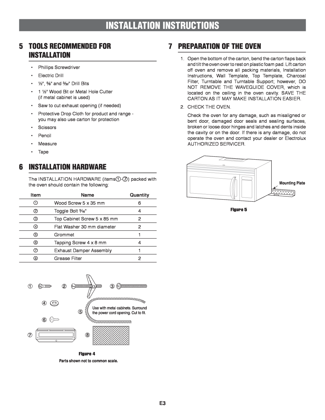 Frigidaire 316137234, TINSEB151WRRZ Preparation Of The Oven, Installation Hardware, Tools Recommended For Installation 