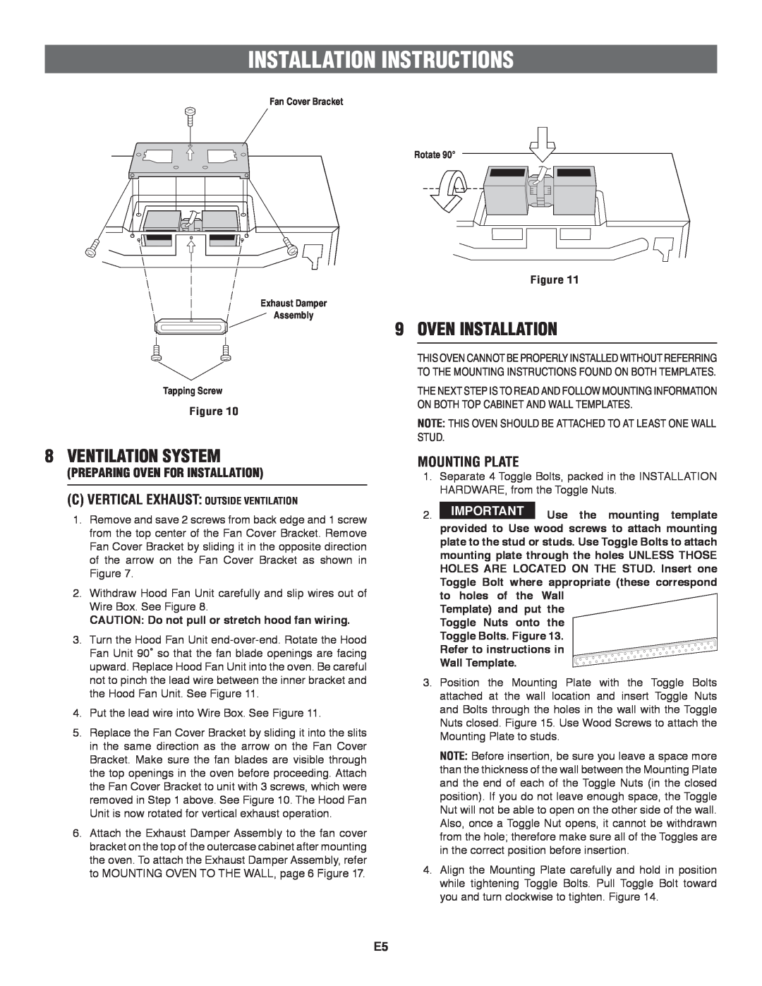 Frigidaire 316137234, TINSEB151WRRZ Oven Installation, Mounting Plate, Installation Instructions, Ventilation System 