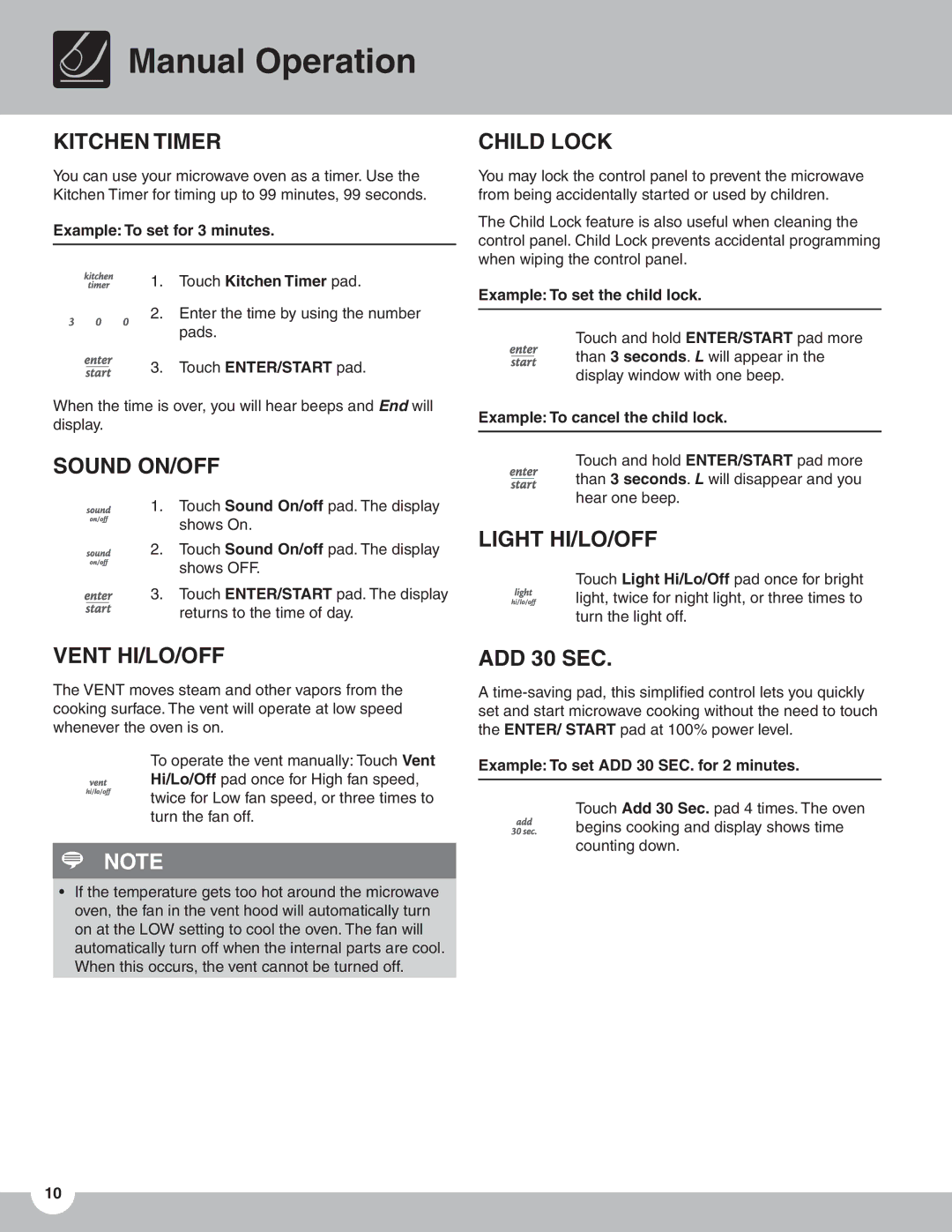 Frigidaire TMV151F important safety instructions Manual Operation 