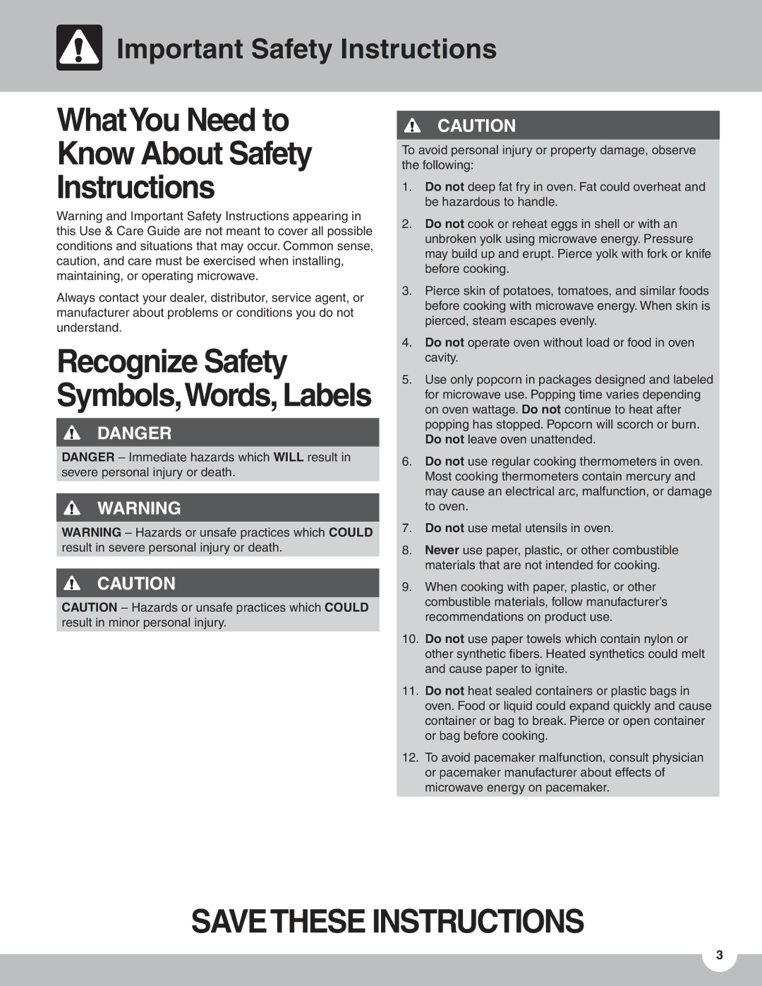 Frigidaire TMV151F WhatYou Need to Know About Safety Instructions, Important Safety Instructions 