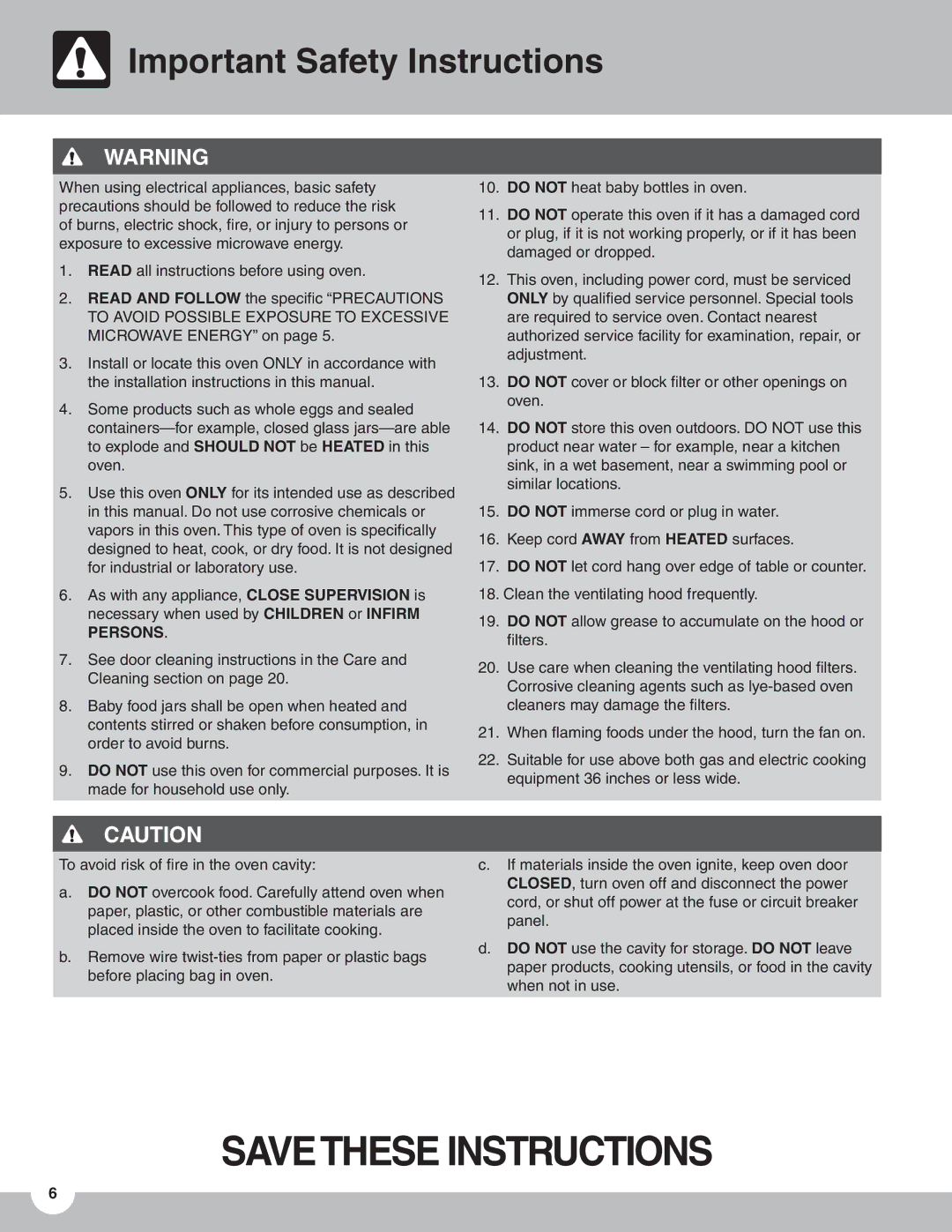 Frigidaire TMV151F important safety instructions Savethese Instructions 