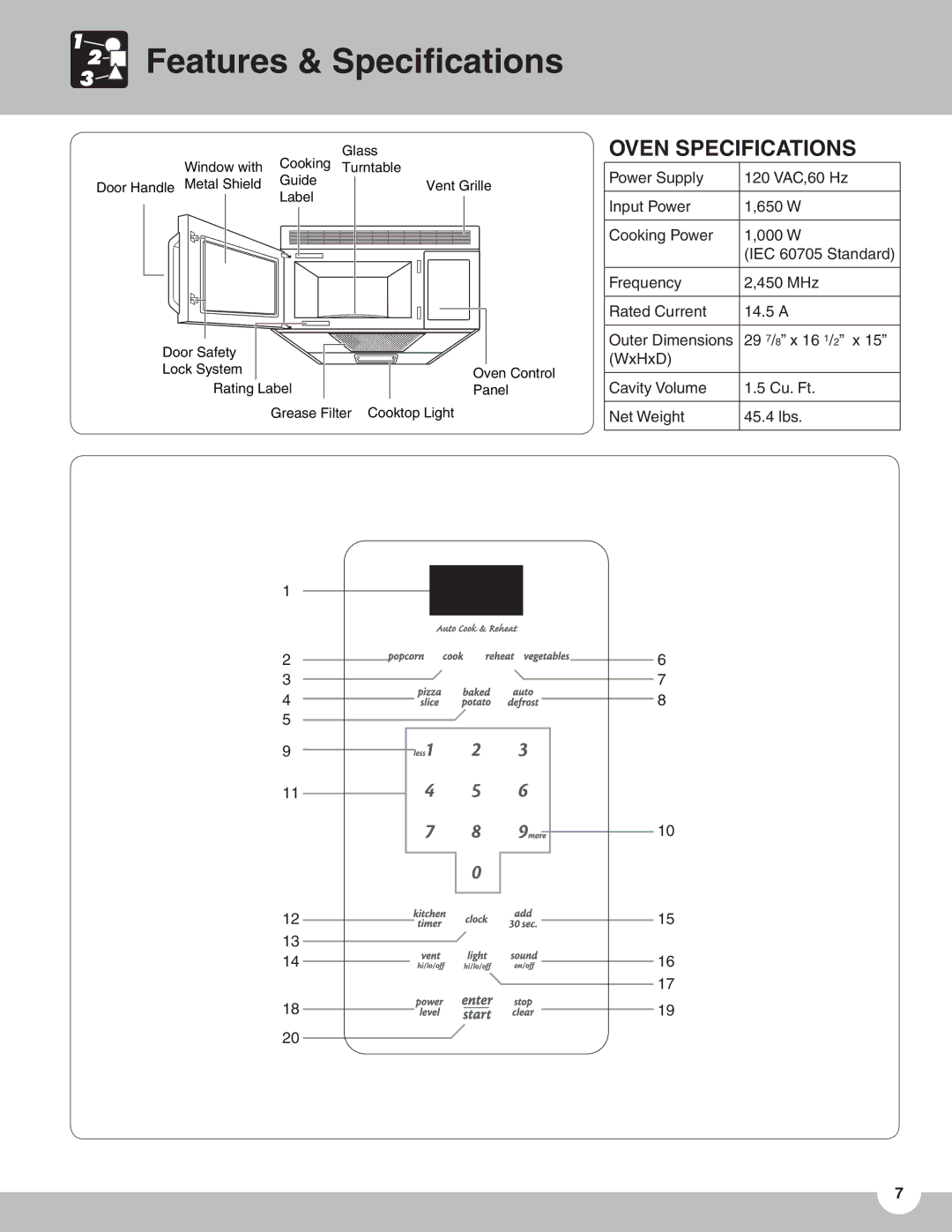 Frigidaire TMV151F important safety instructions Features & Speciﬁcations, Oven Specifications 