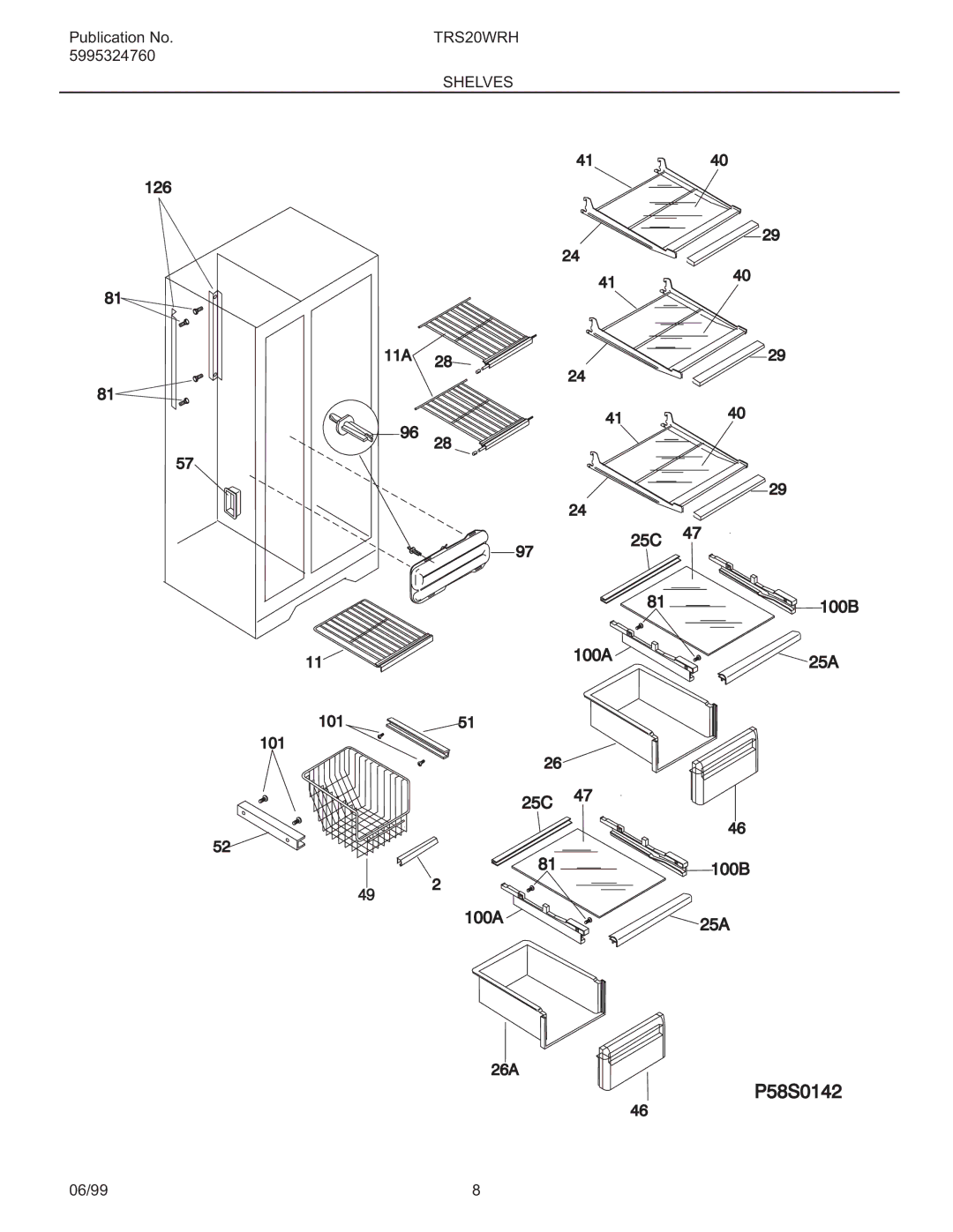 Frigidaire TRS20WRH manual Shelves 