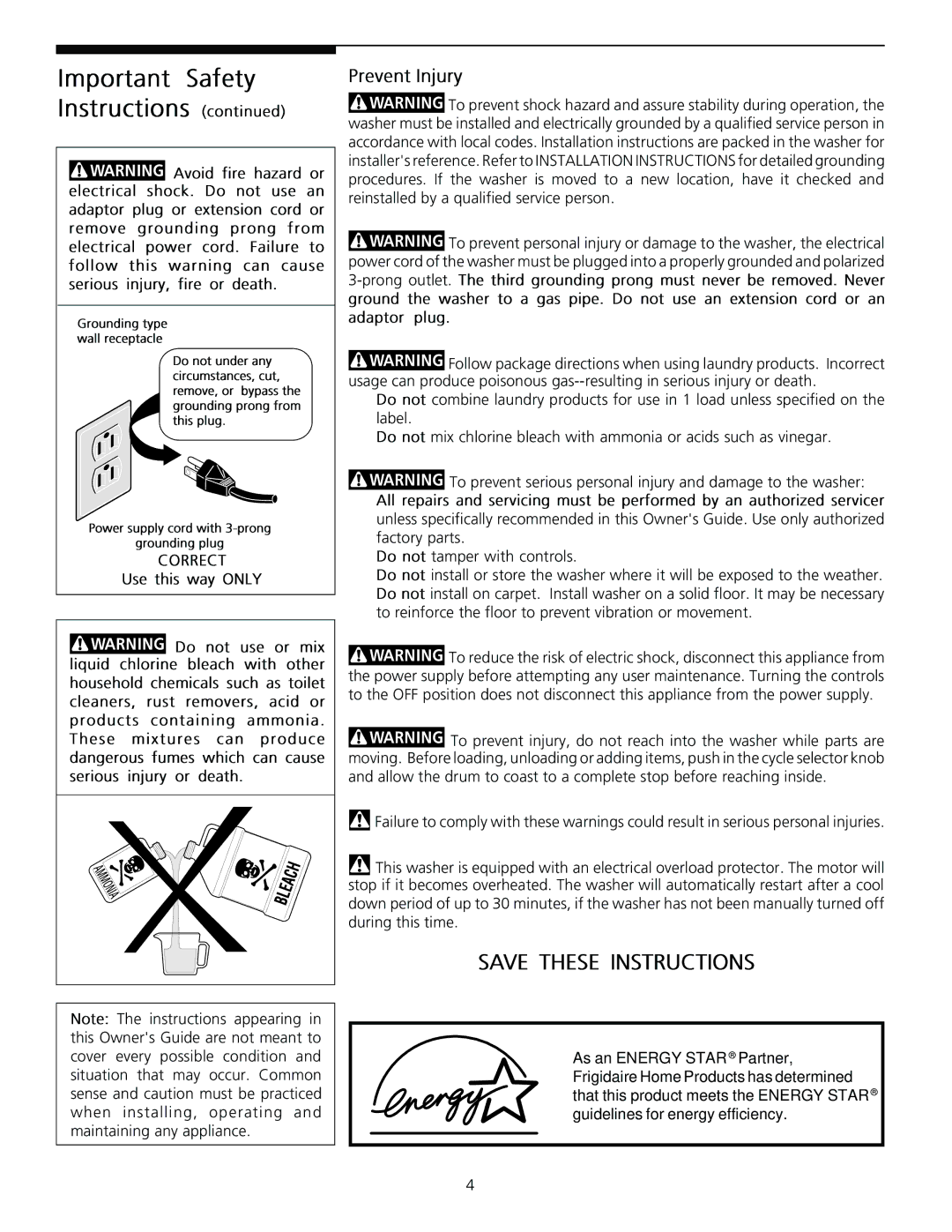 Frigidaire Tumble Action Washers warranty Thisplug, Useormix 