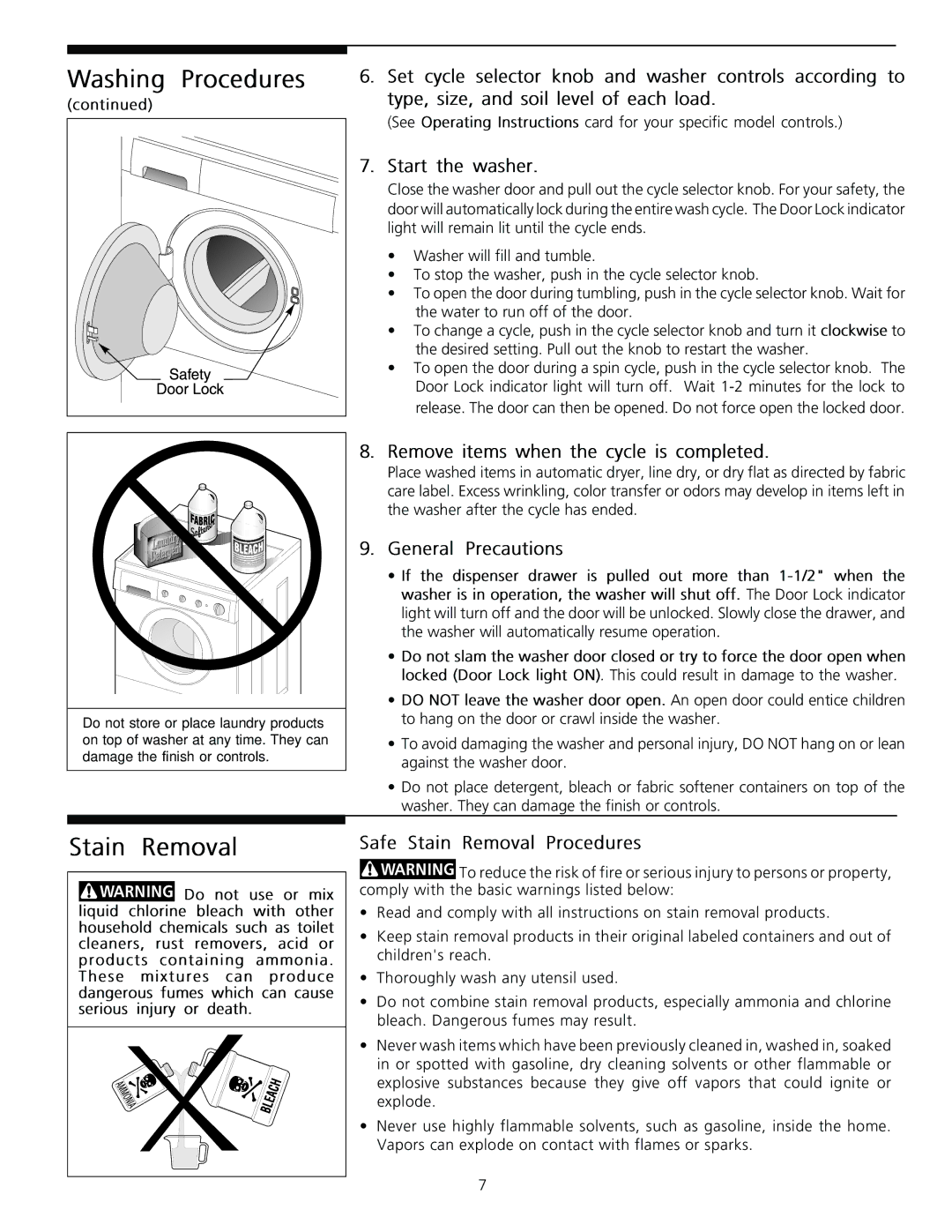 Frigidaire Tumble Action Washers warranty Washing, Accordingto 