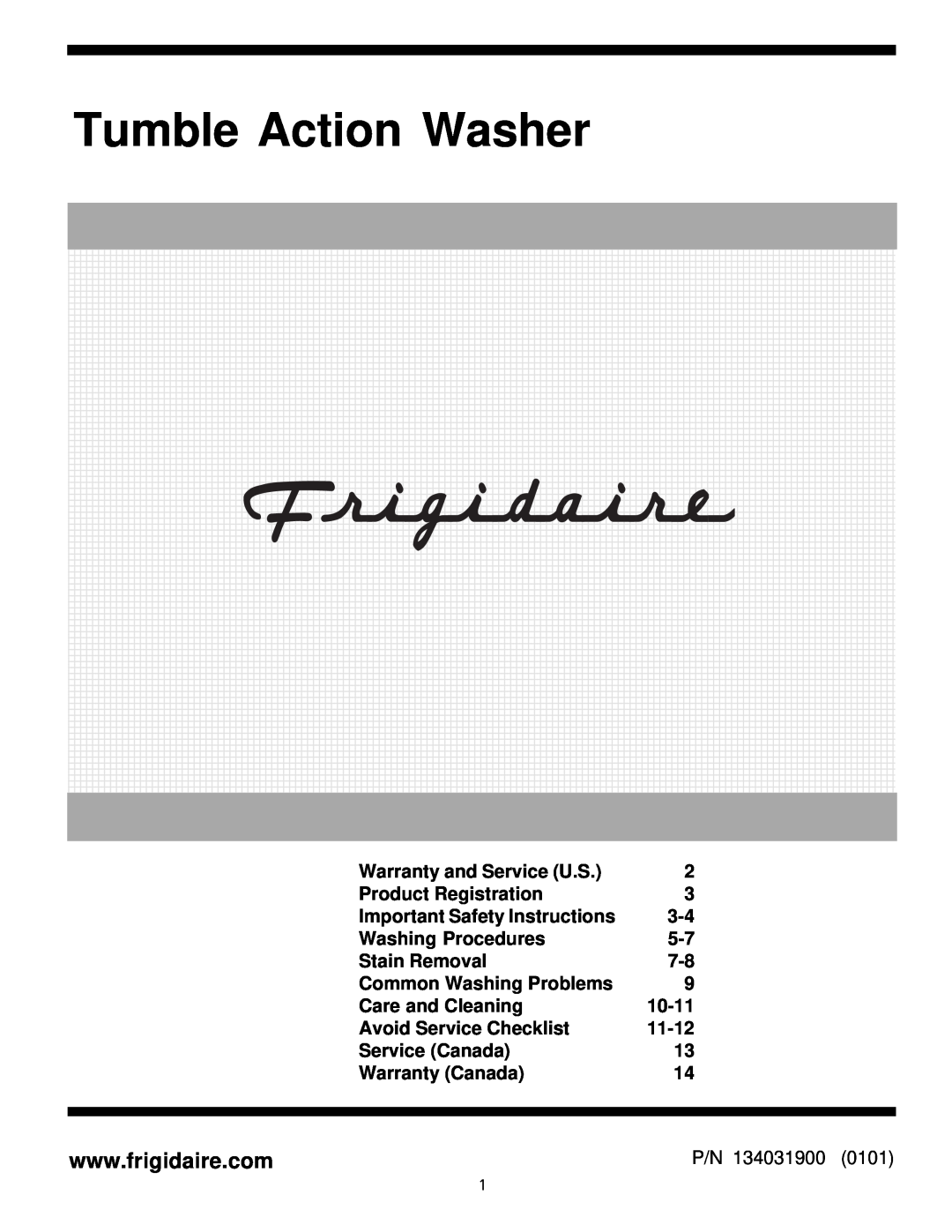Frigidaire Tumble Action Washers warranty 