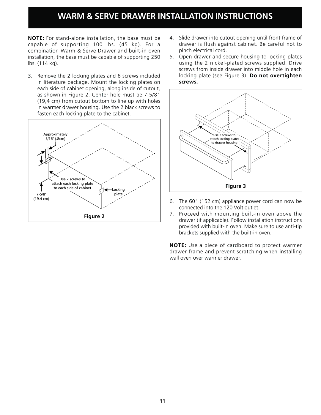 Frigidaire important safety instructions Warm & Serve Drawer Installation Instructions 