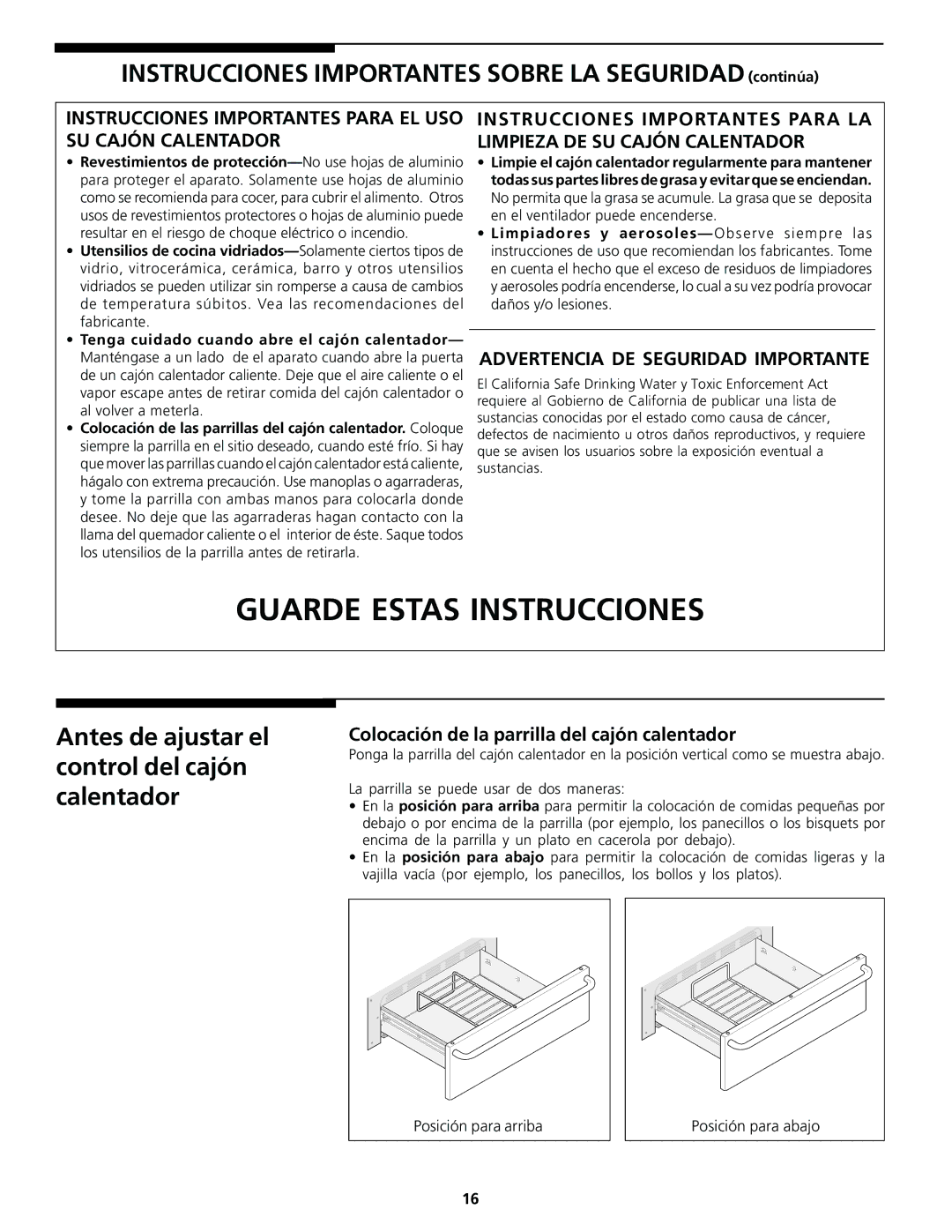 Frigidaire Warm & Serve Drawer important safety instructions Instrucciones Importantes Sobre LA Seguridad continúa 