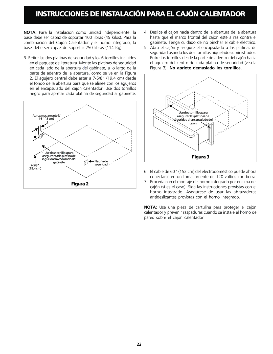 Frigidaire Warm & Serve Drawer important safety instructions Seguridadalencapsuladodel 