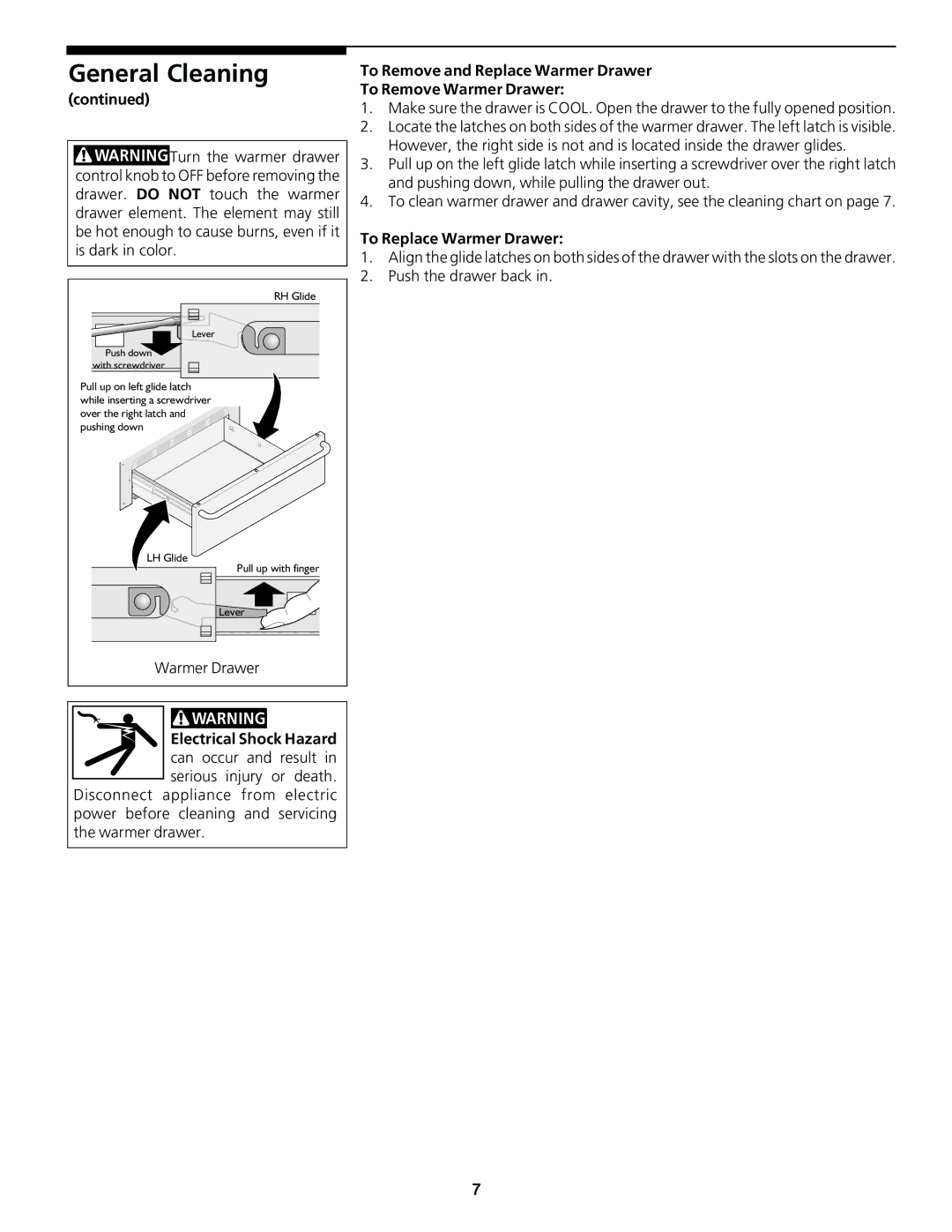 Frigidaire Warm & Serve Drawer To Remove and Replace Warmer Drawer To Remove Warmer Drawer, To Replace Warmer Drawer 