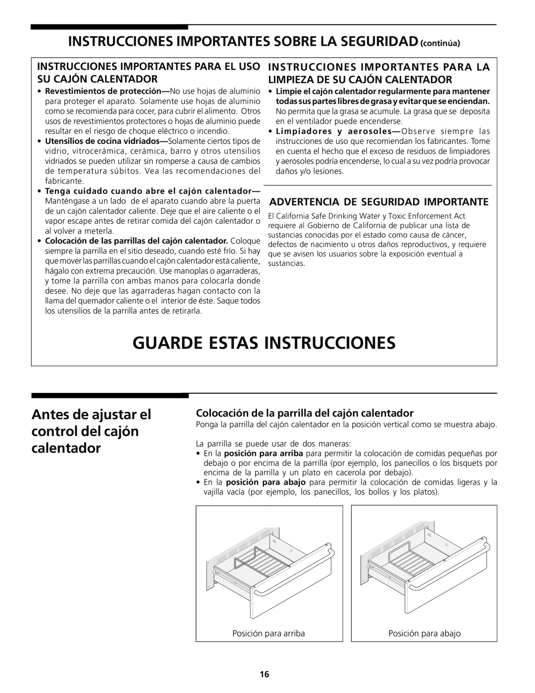 Frigidaire Warm & Serve Drawer Antes de ajustar el control del cajón calentador, Advertencia De Seguridad Importante 
