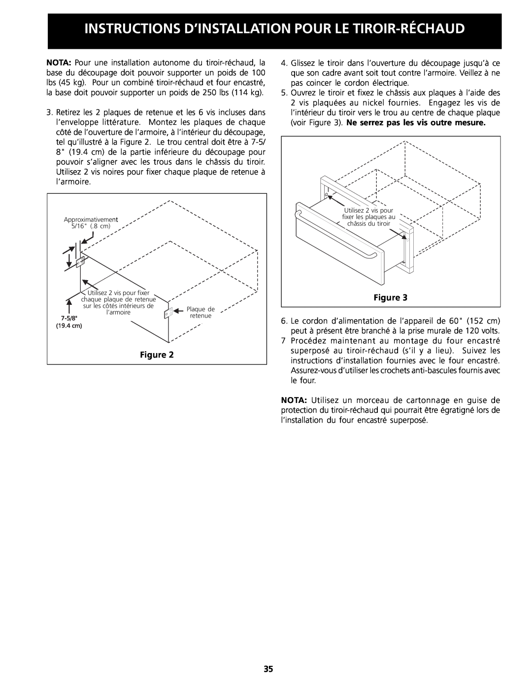 Frigidaire Warm & Serve Drawer important safety instructions Figure, 5/16 .8 cm 