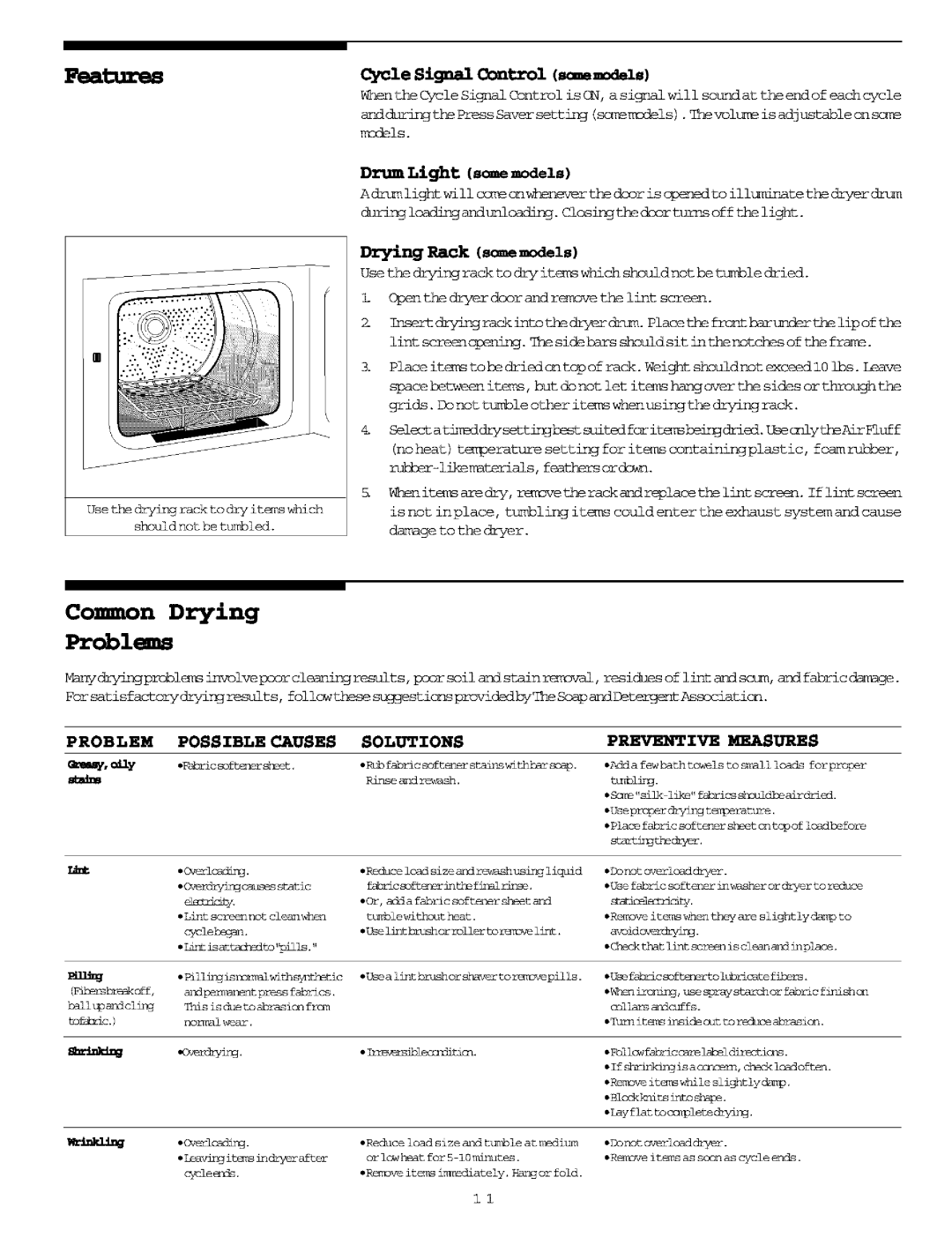 Frigidaire Washer/Dryer manual Drying Rack memoaels, Drum Light scemodels, Grassy, ily 