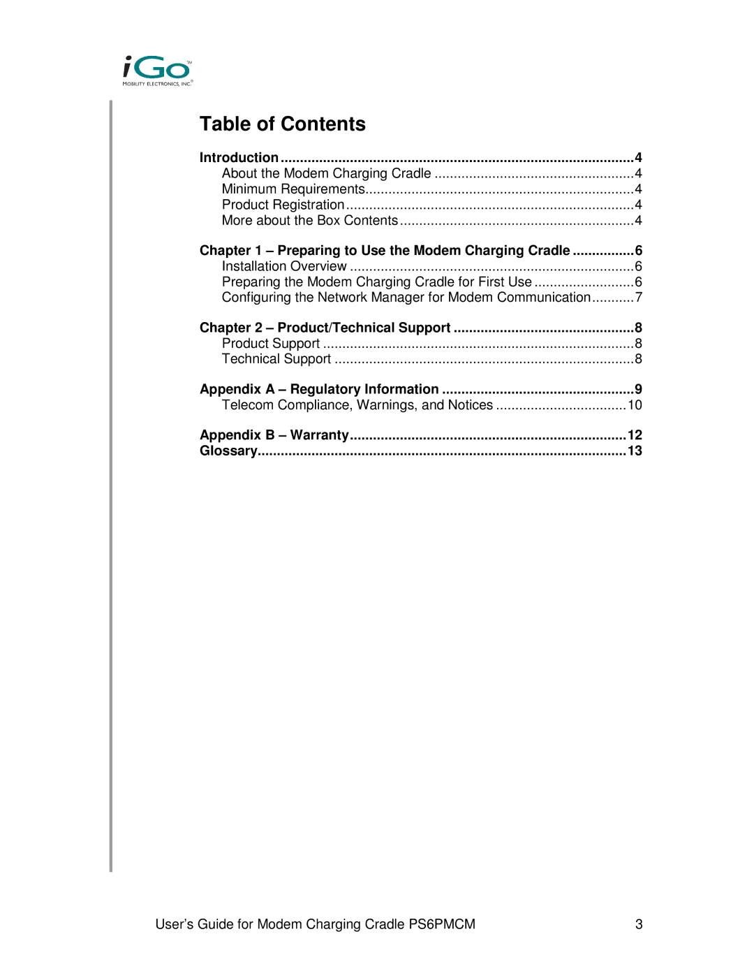 Front Electronics PS6PMCM warranty Table of Contents 