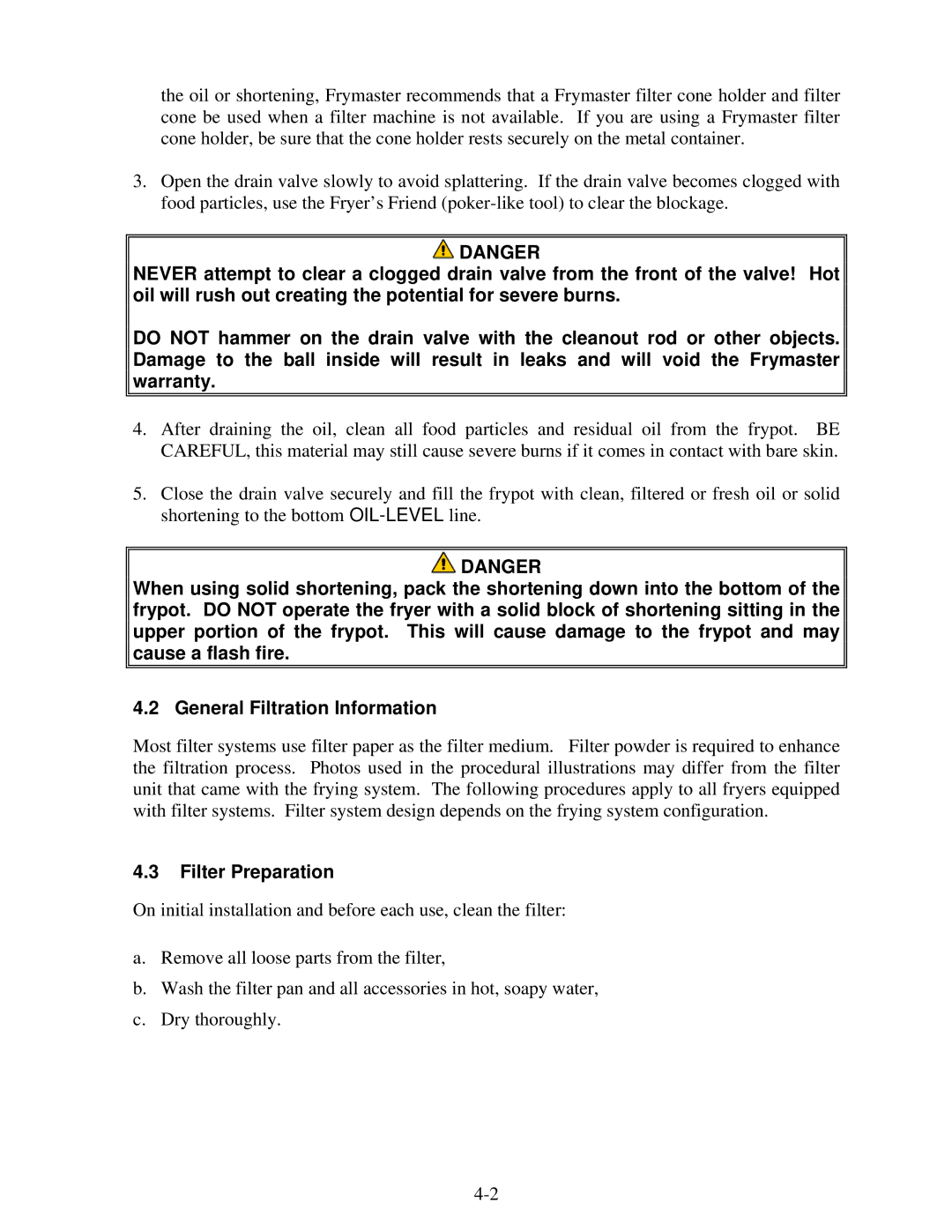 Frymaster 1814E operation manual Filter Preparation 