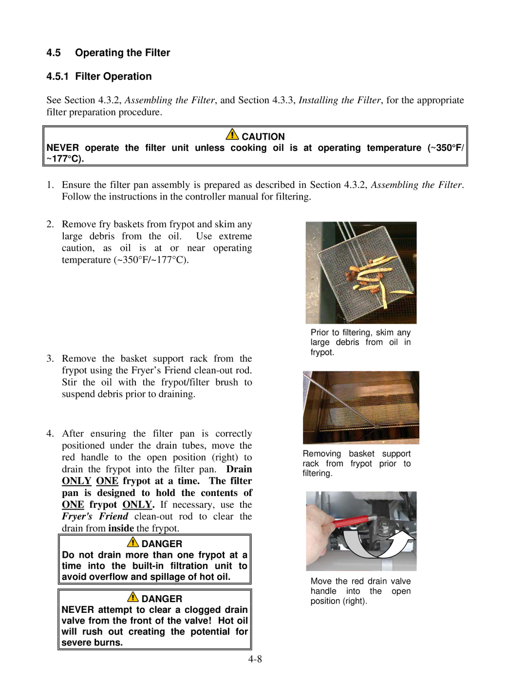 Frymaster 1814E operation manual Operating the Filter 4.5.1 Filter Operation 