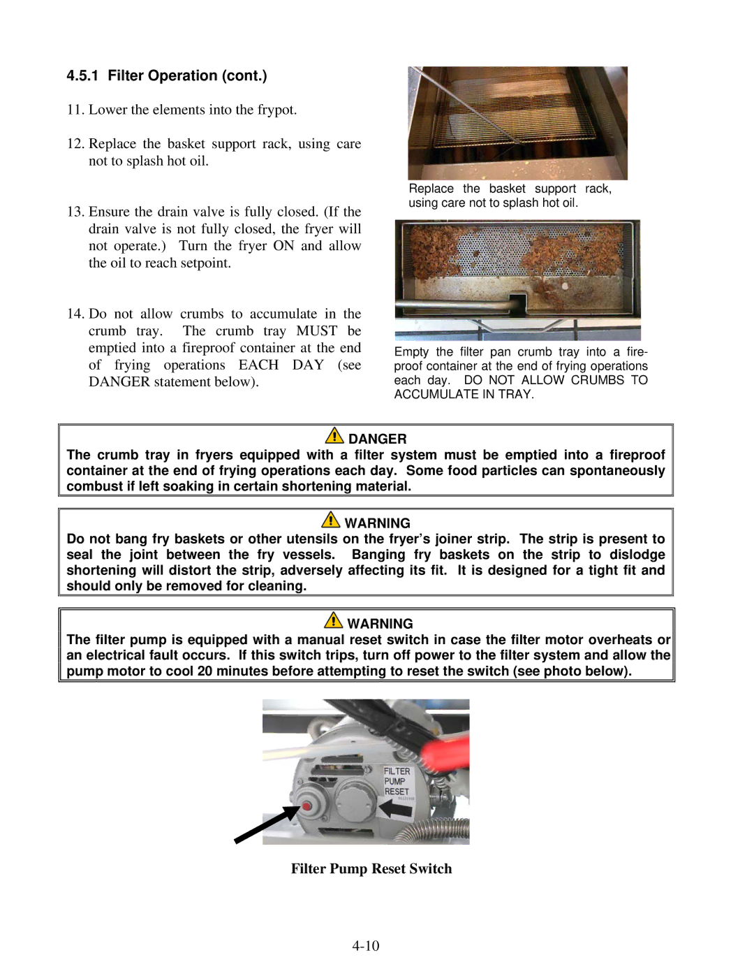 Frymaster 1814E operation manual Filter Pump Reset Switch 