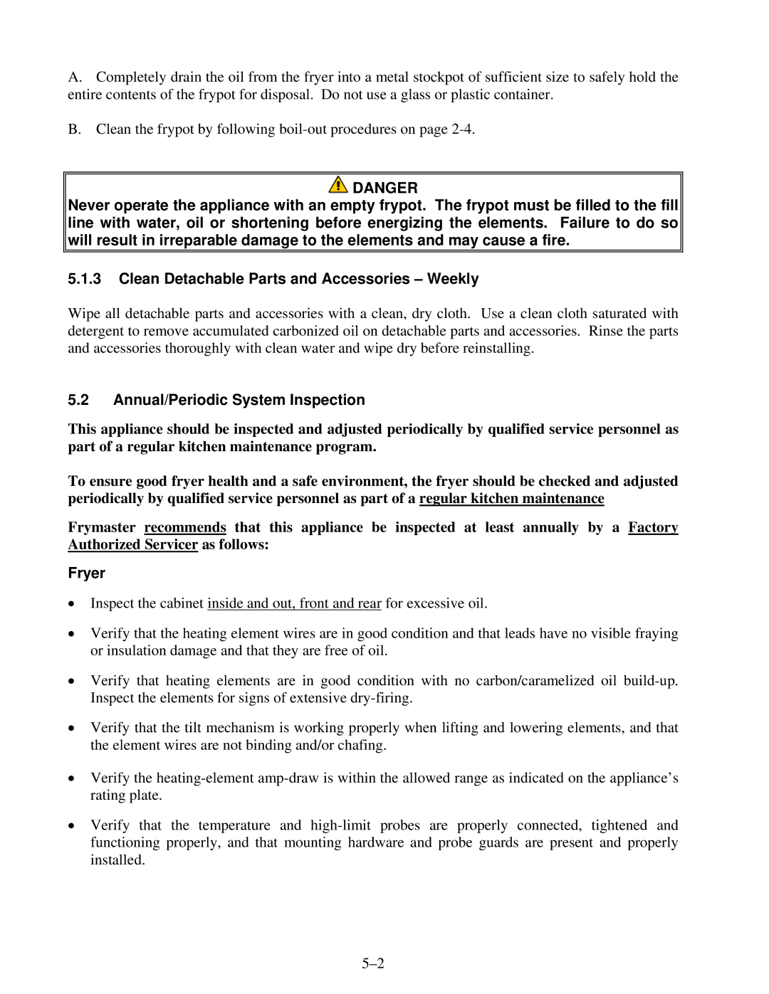 Frymaster 1814E operation manual Annual/Periodic System Inspection, Fryer 