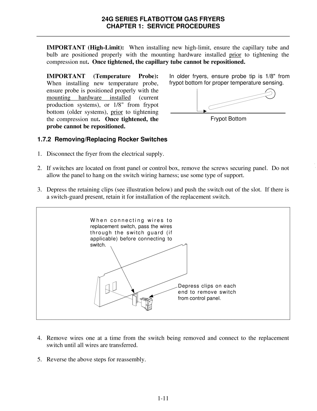 Frymaster 1824/2424G manual Removing/Replacing Rocker Switches 