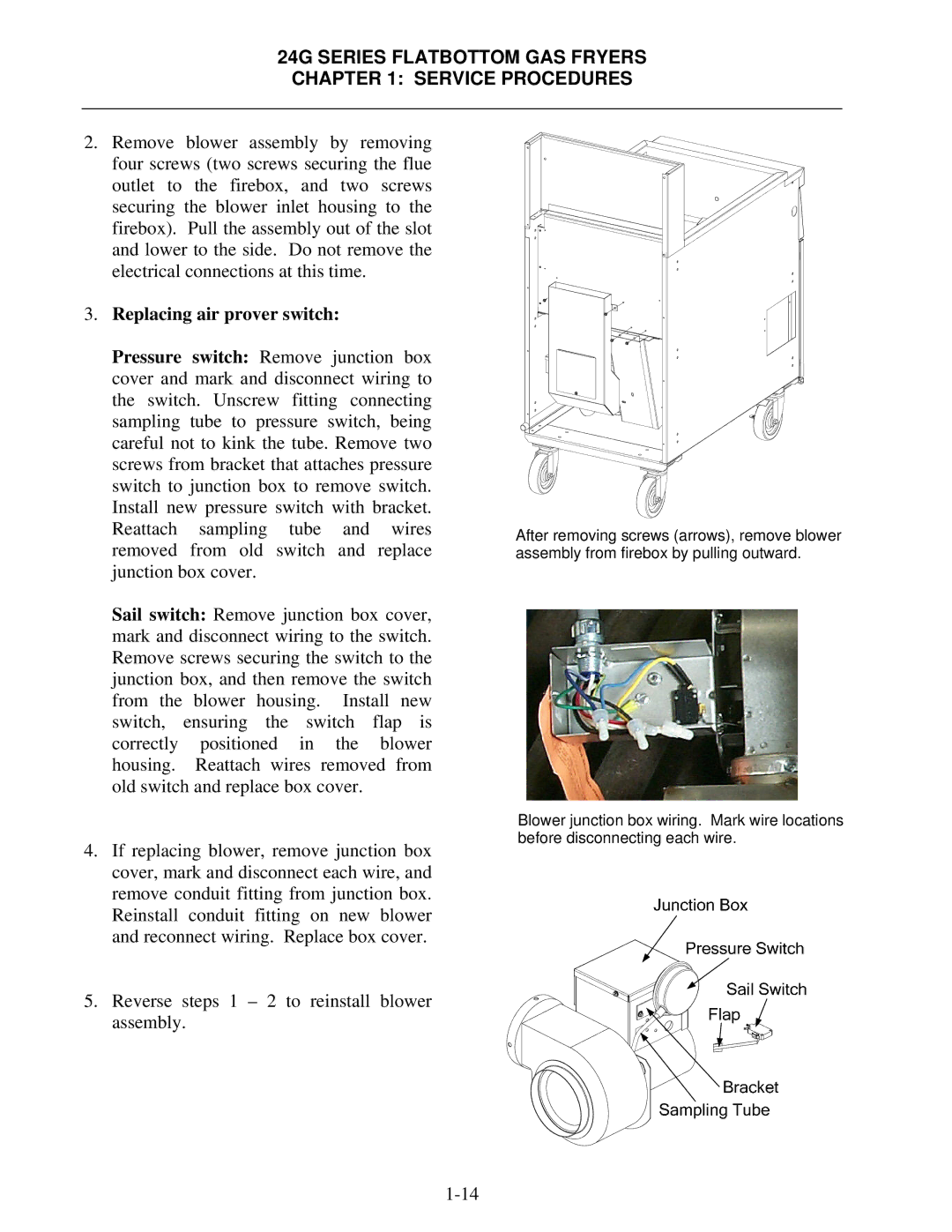 Frymaster 1824/2424G manual Replacing air prover switch 