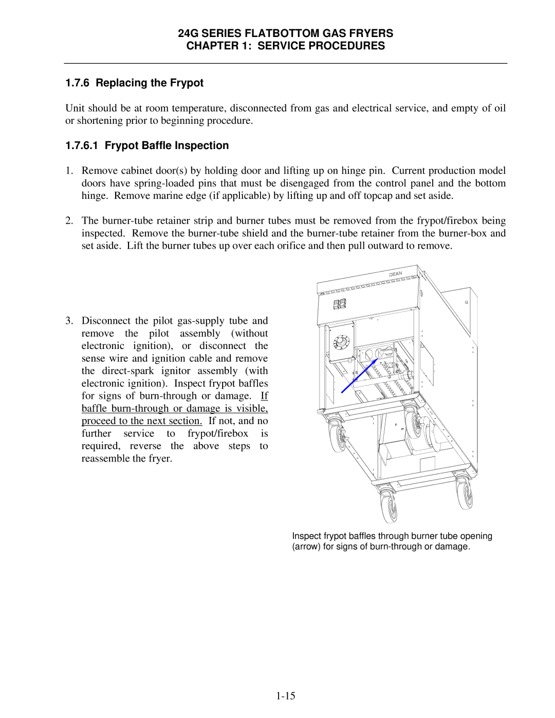 Frymaster 1824/2424G manual Replacing the Frypot, Frypot Baffle Inspection 