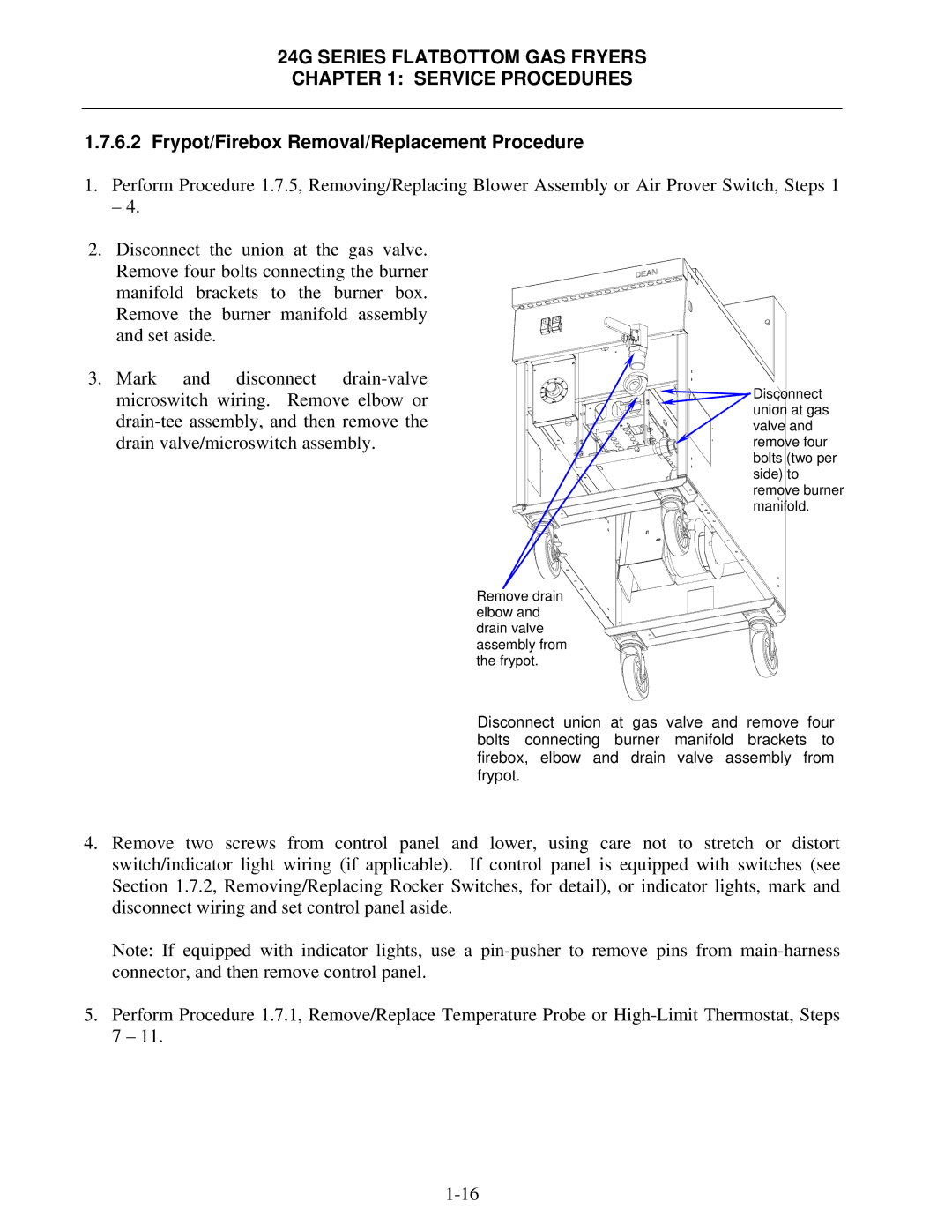 Frymaster 1824/2424G manual Frypot/Firebox Removal/Replacement Procedure 