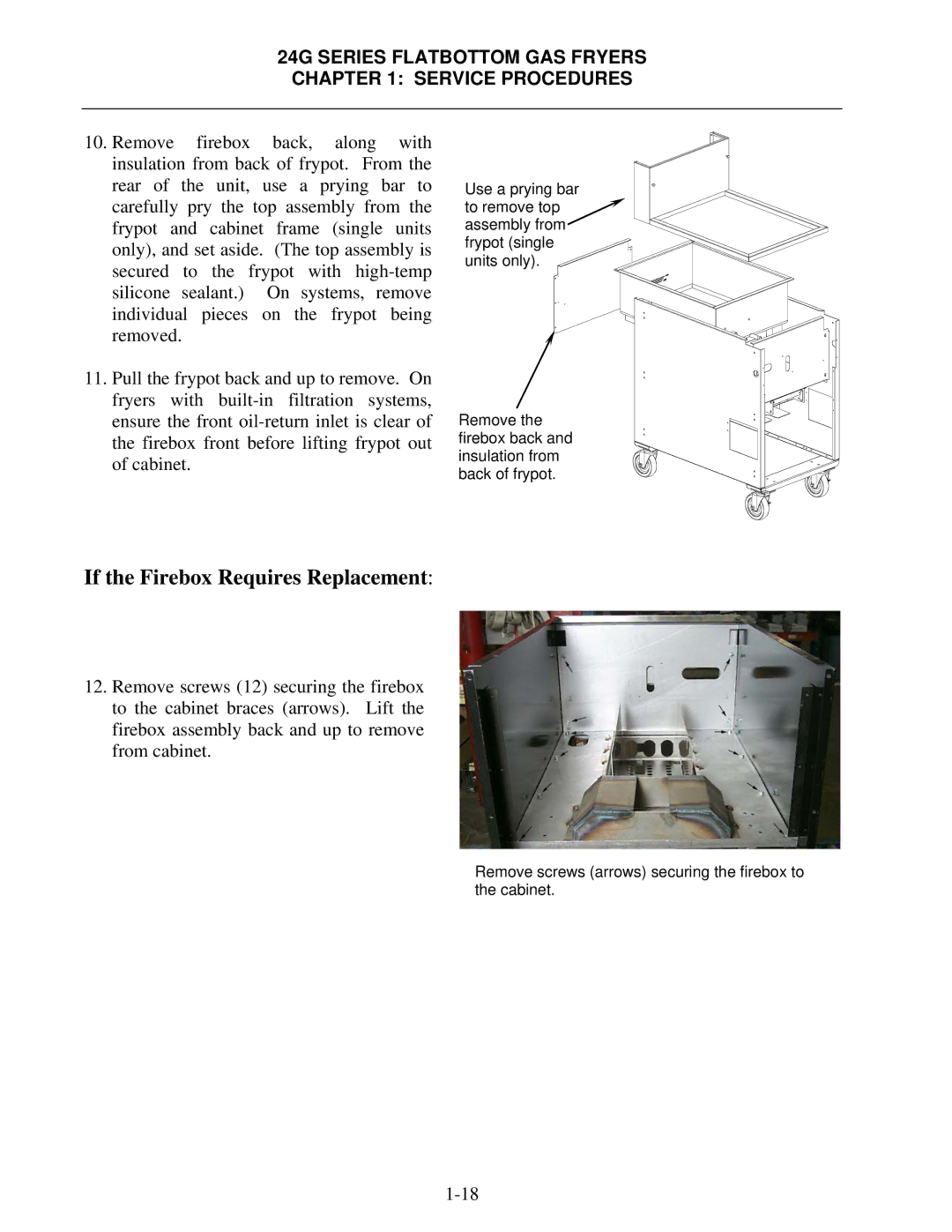 Frymaster 1824/2424G manual If the Firebox Requires Replacement 