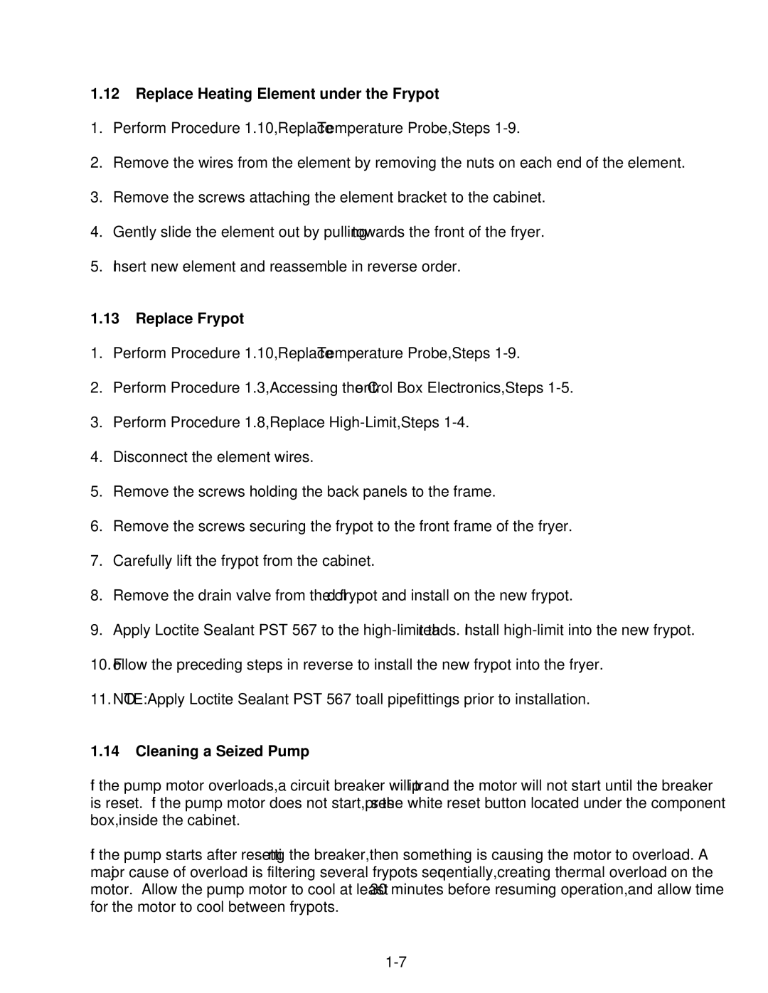 Frymaster 1824E manual Replace Heating Element under the Frypot, Replace Frypot, Cleaning a Seized Pump 