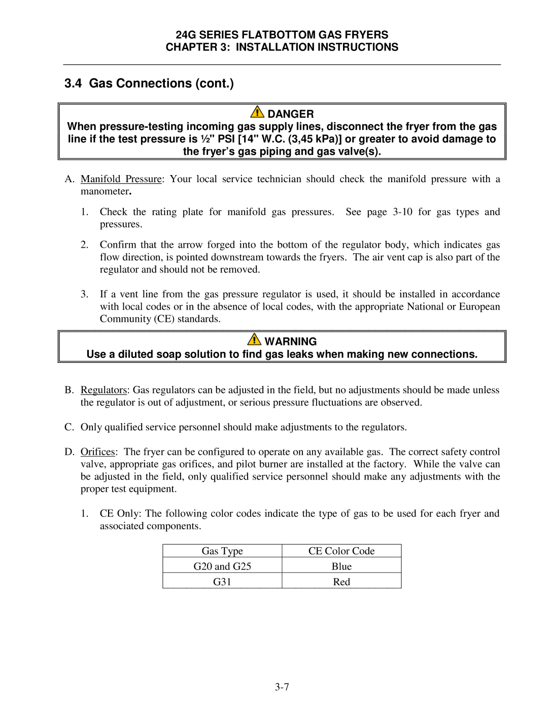 Frymaster 24G Series operation manual Gas Connections 