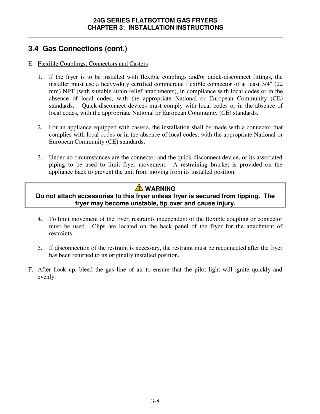 Frymaster 24G Series operation manual Gas Connections 