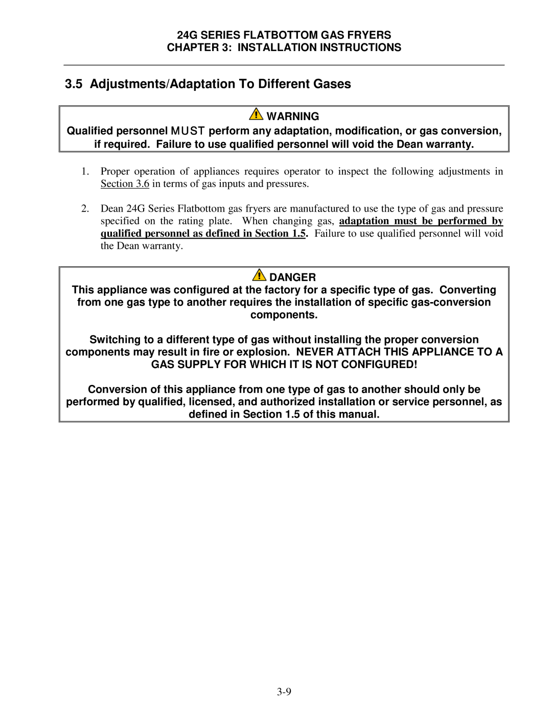 Frymaster 24G Series operation manual Adjustments/Adaptation To Different Gases, GAS Supply for Which IT is not Configured 