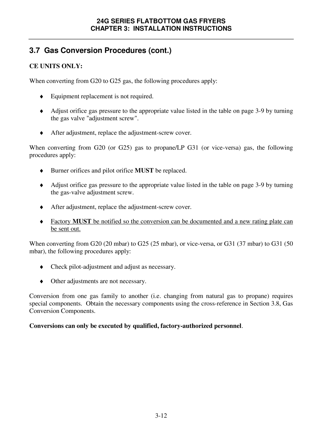 Frymaster 24G Series operation manual Gas Conversion Procedures 