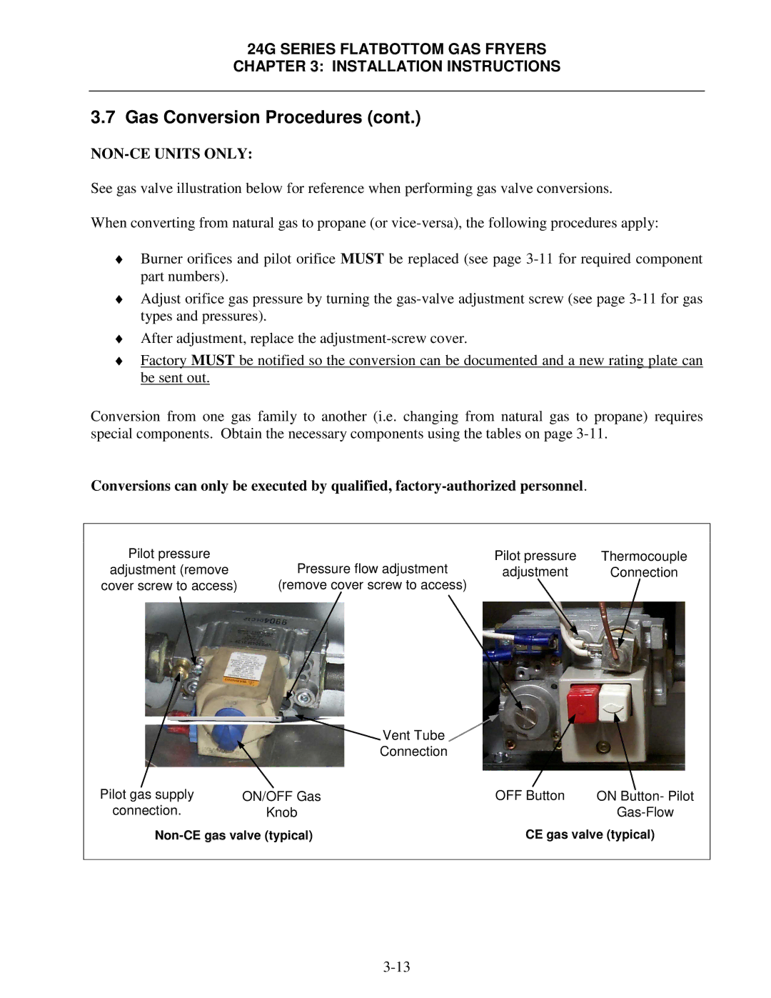 Frymaster 24G Series operation manual Non-CE gas valve typical 