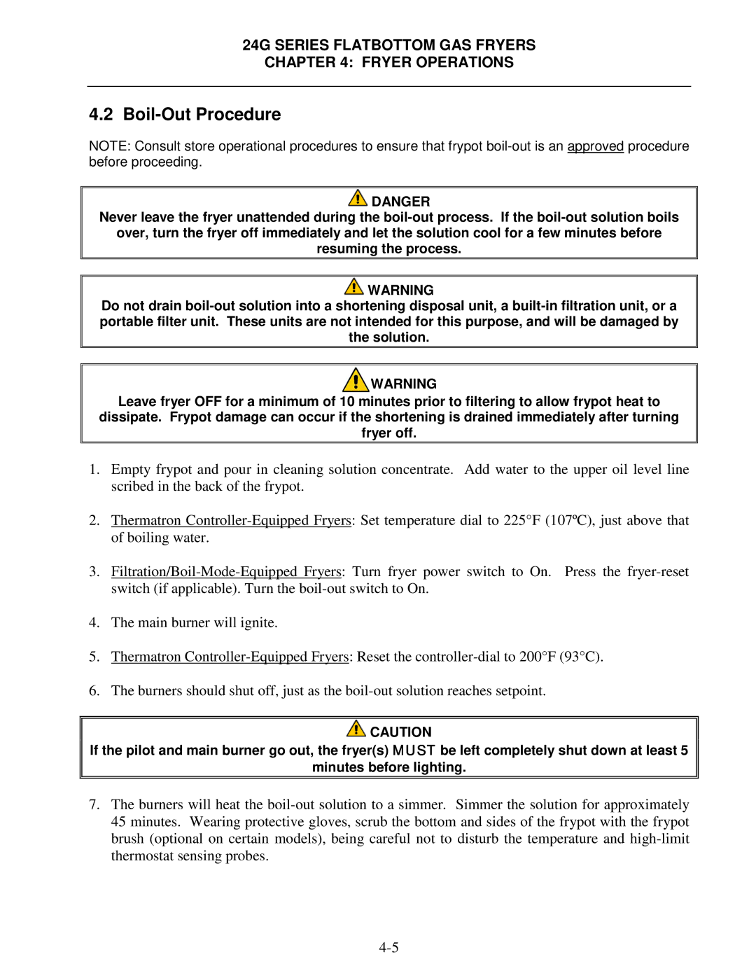 Frymaster 24G Series operation manual Boil-Out Procedure 