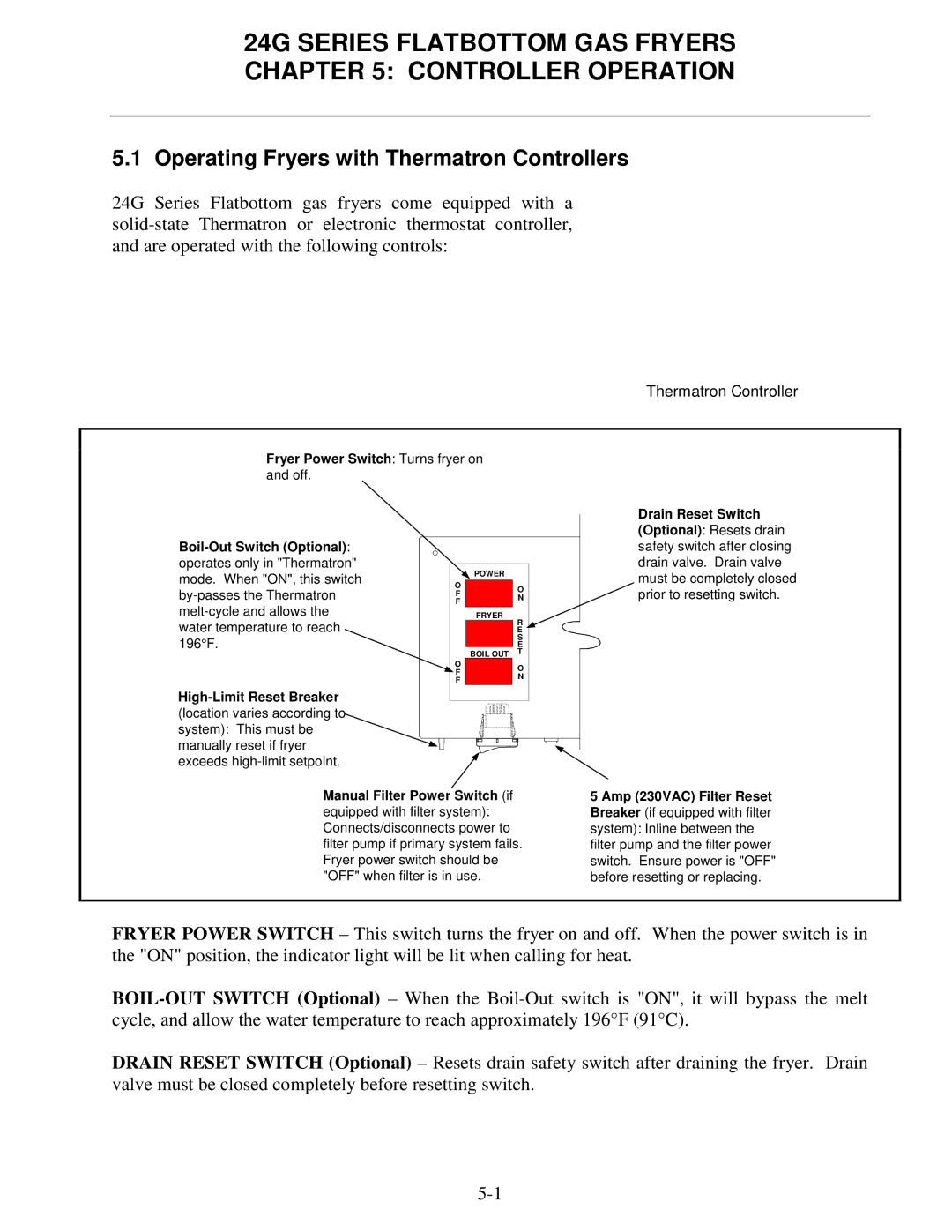 Frymaster 24G Series Flatbottom GAS Fryers Controller Operation, Operating Fryers with Thermatron Controllers 