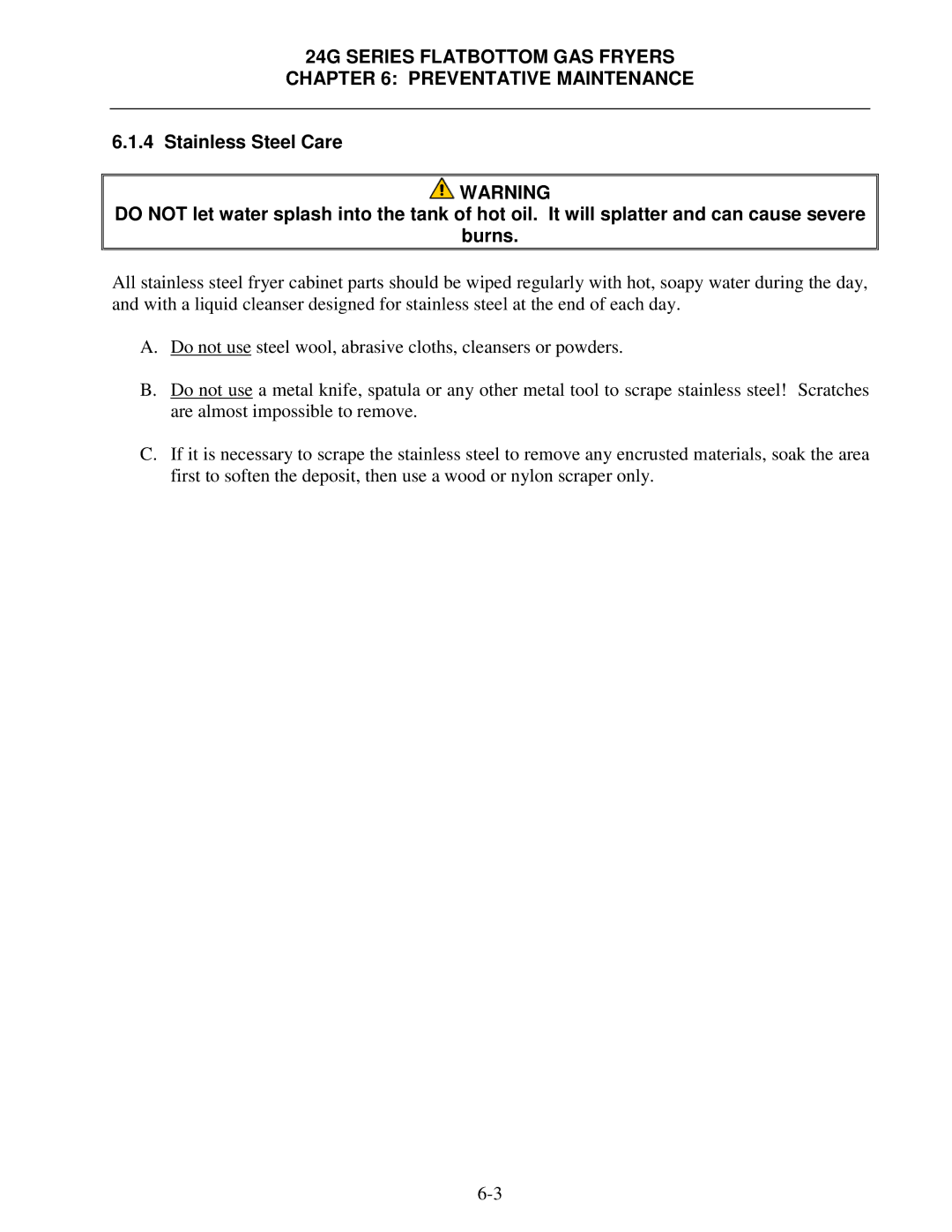 Frymaster operation manual 24G Series Flatbottom GAS Fryers Preventative Maintenance 