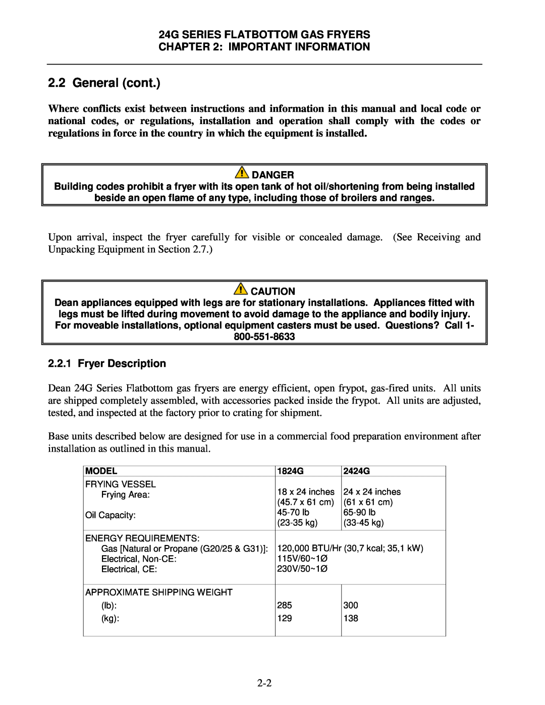 Frymaster 24G Series operation manual General cont, Fryer Description 
