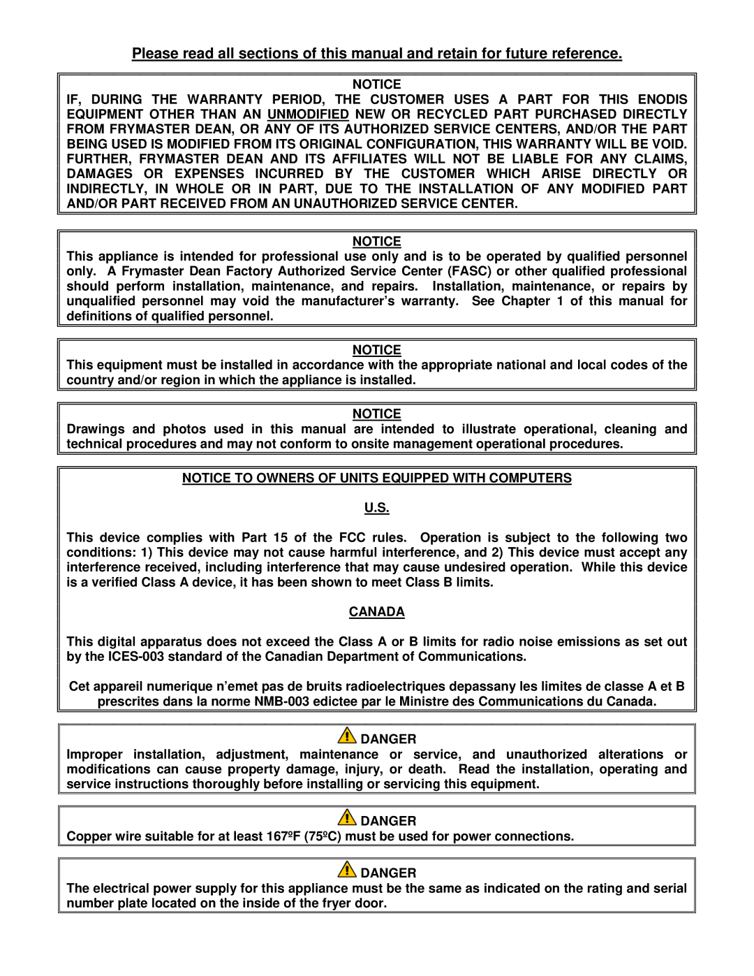 Frymaster 2836 Series operation manual Canada 