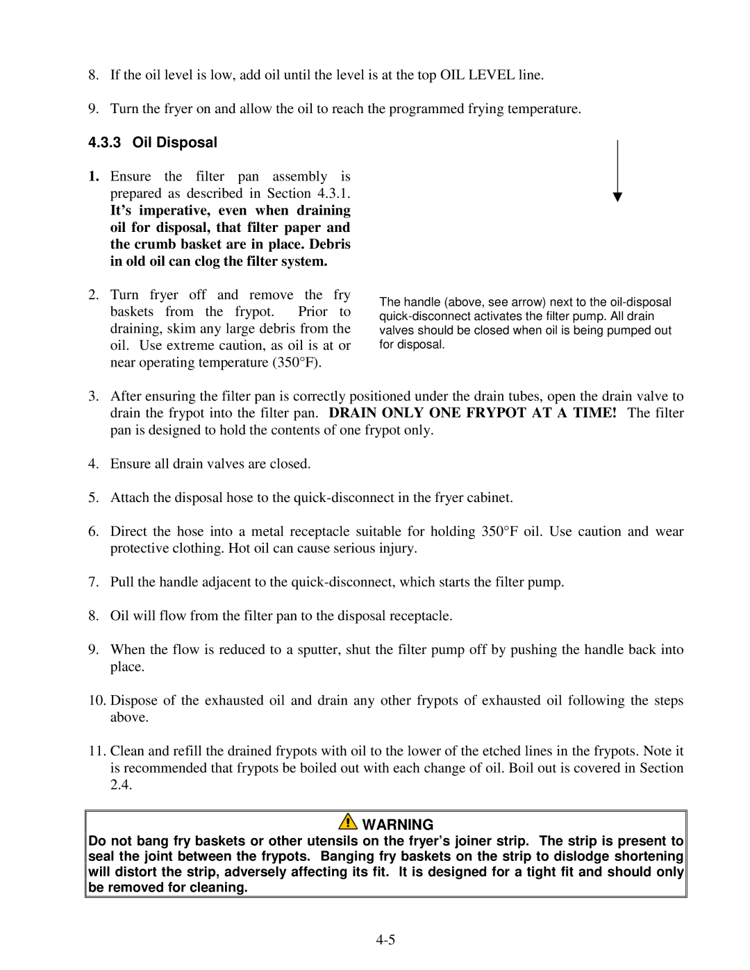 Frymaster 2836 Series operation manual Oil Disposal 