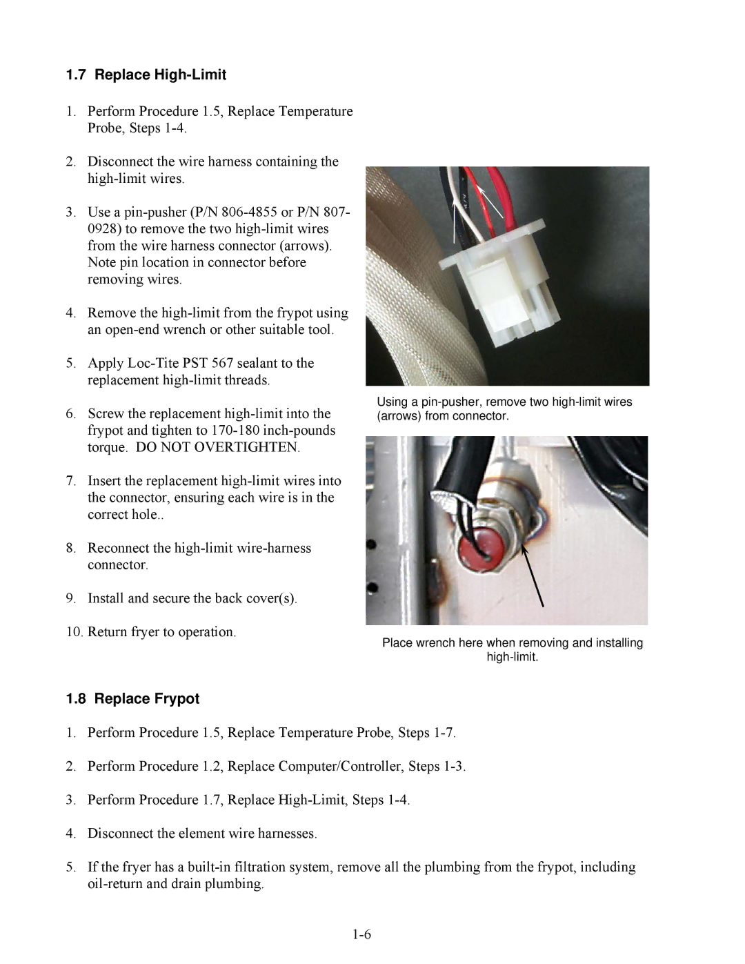 Frymaster 2836 manual Replace High-Limit, Replace Frypot 