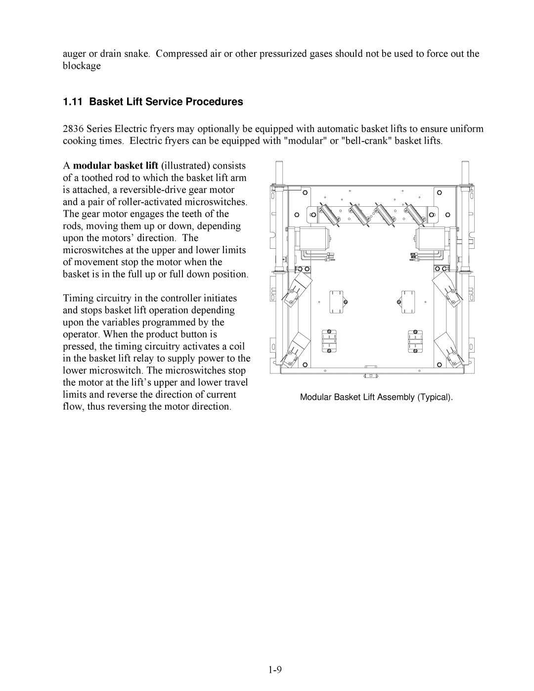 Frymaster 2836 manual Basket Lift Service Procedures 