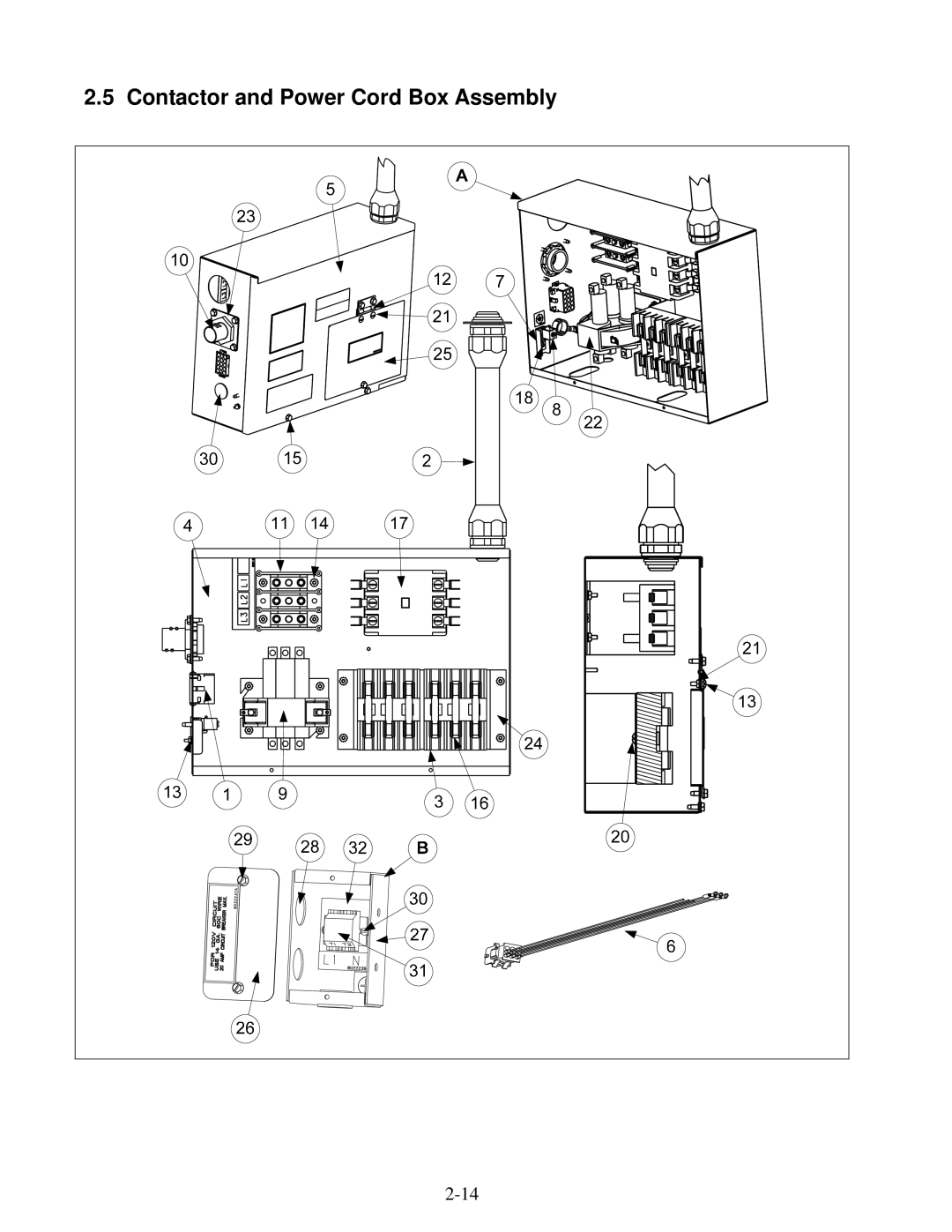 Frymaster 2836 manual Contactor and Power Cord Box Assembly 