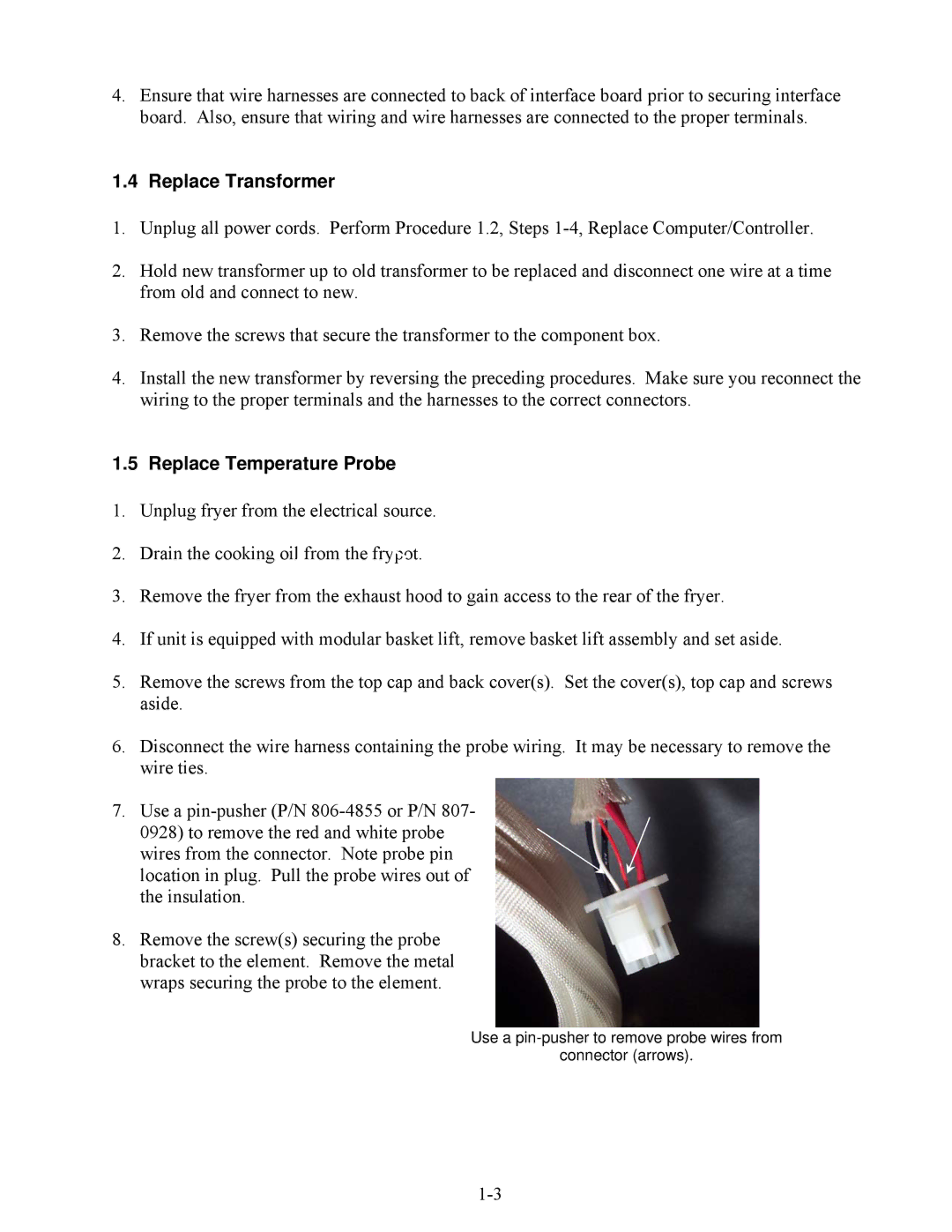 Frymaster 2836 manual Replace Transformer, Replace Temperature Probe 